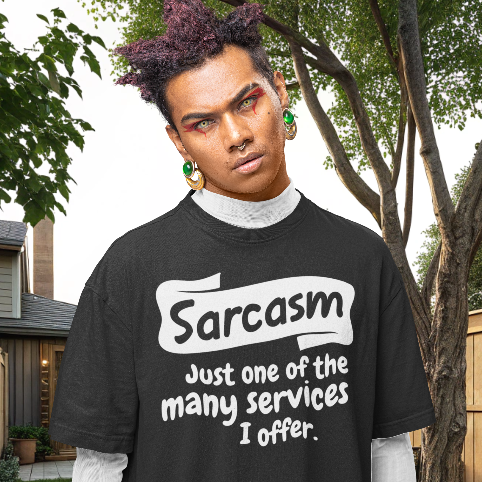 Men Humor text printed oversized round neck t shirt