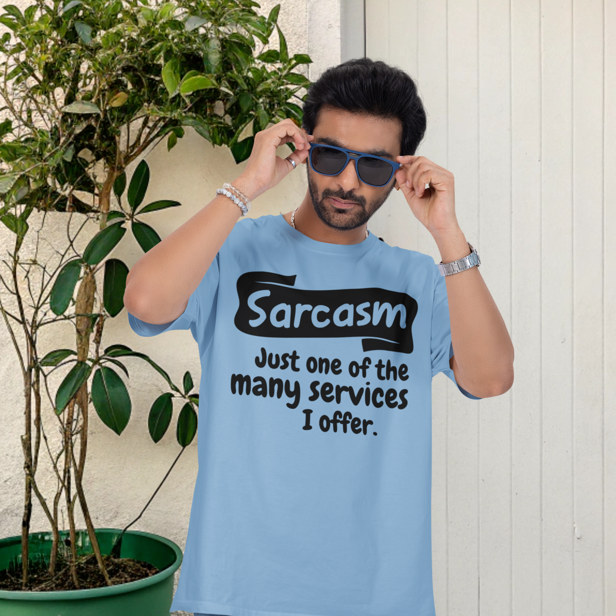 Men Humor text printed oversized round neck t shirt