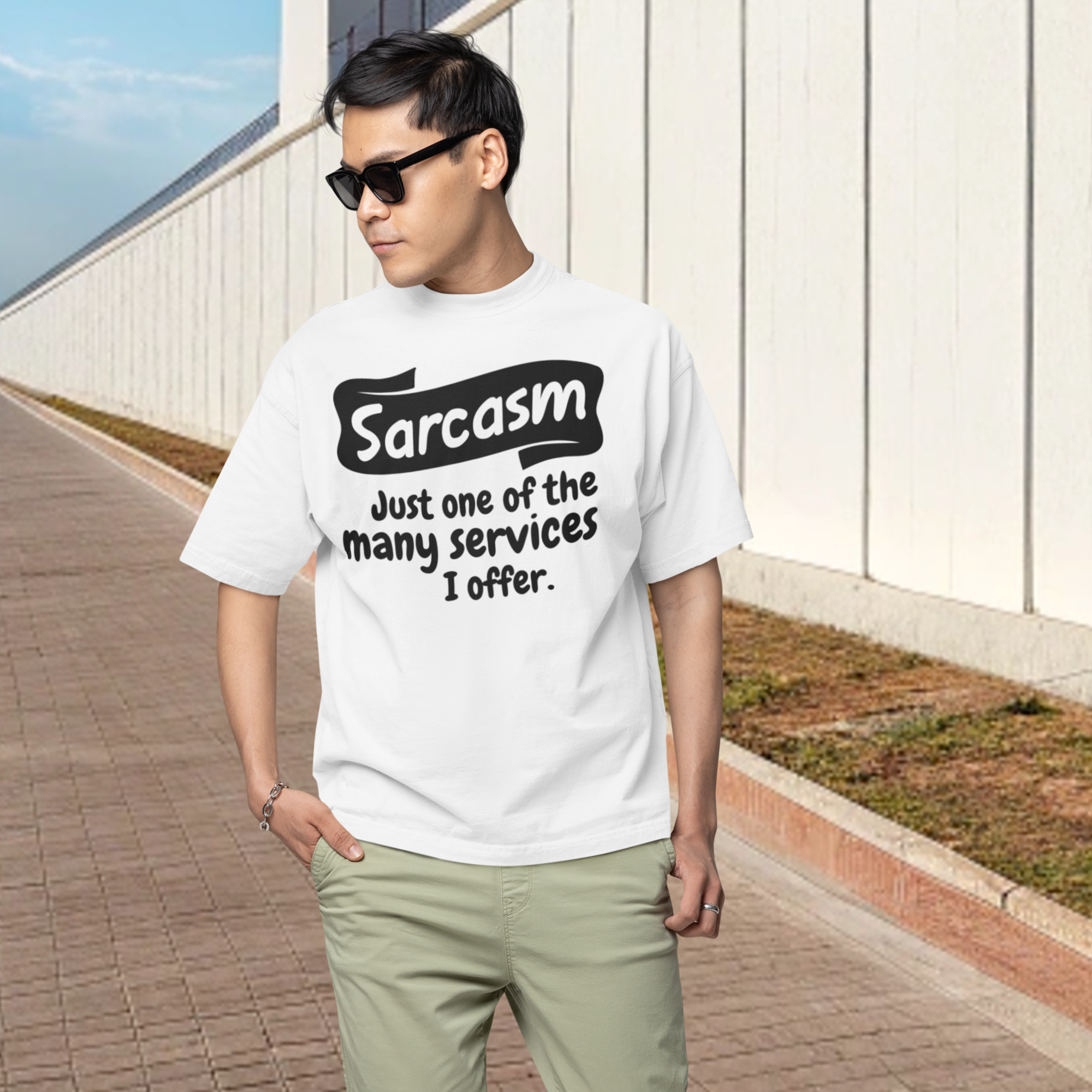 Men Humor text printed oversized round neck t shirt