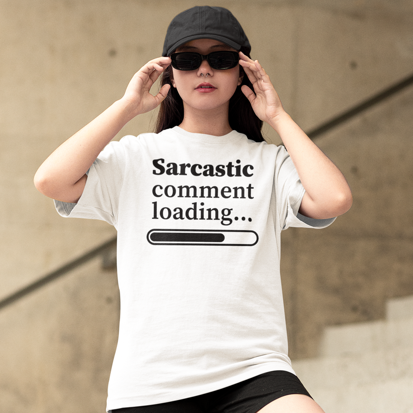 Women humor text printed round neck oversized T-shirt