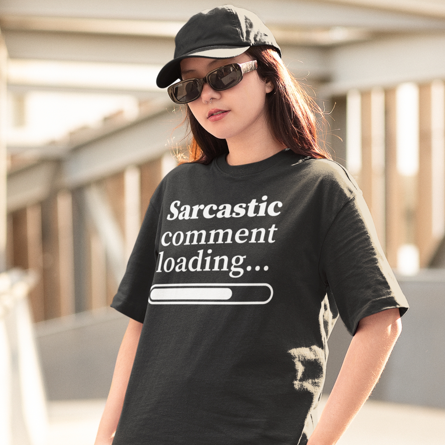 Women humor text printed round neck oversized T-shirt