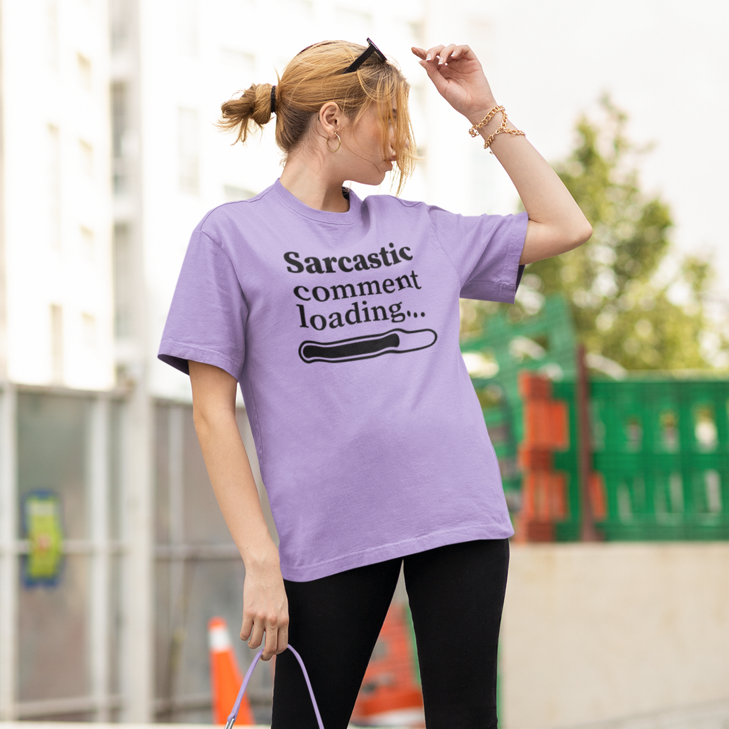 Women humor text printed round neck oversized T-shirt