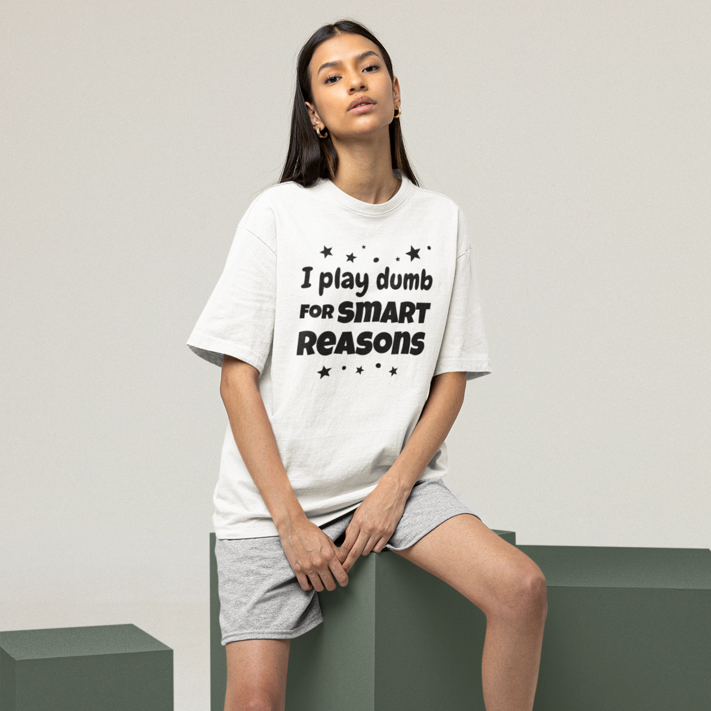 Women humor text printed round neck oversized T-shirt