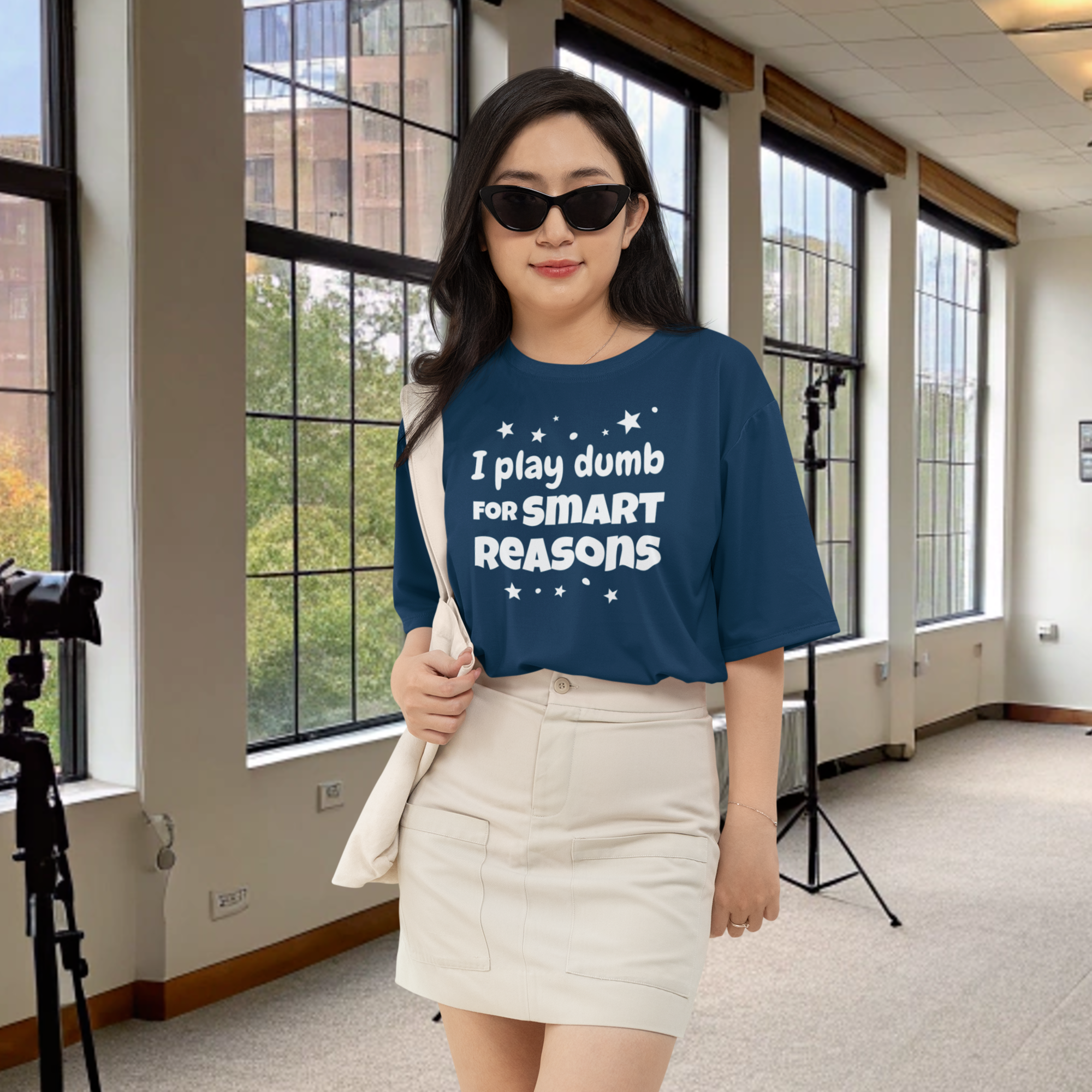 Women humor text printed round neck oversized T-shirt