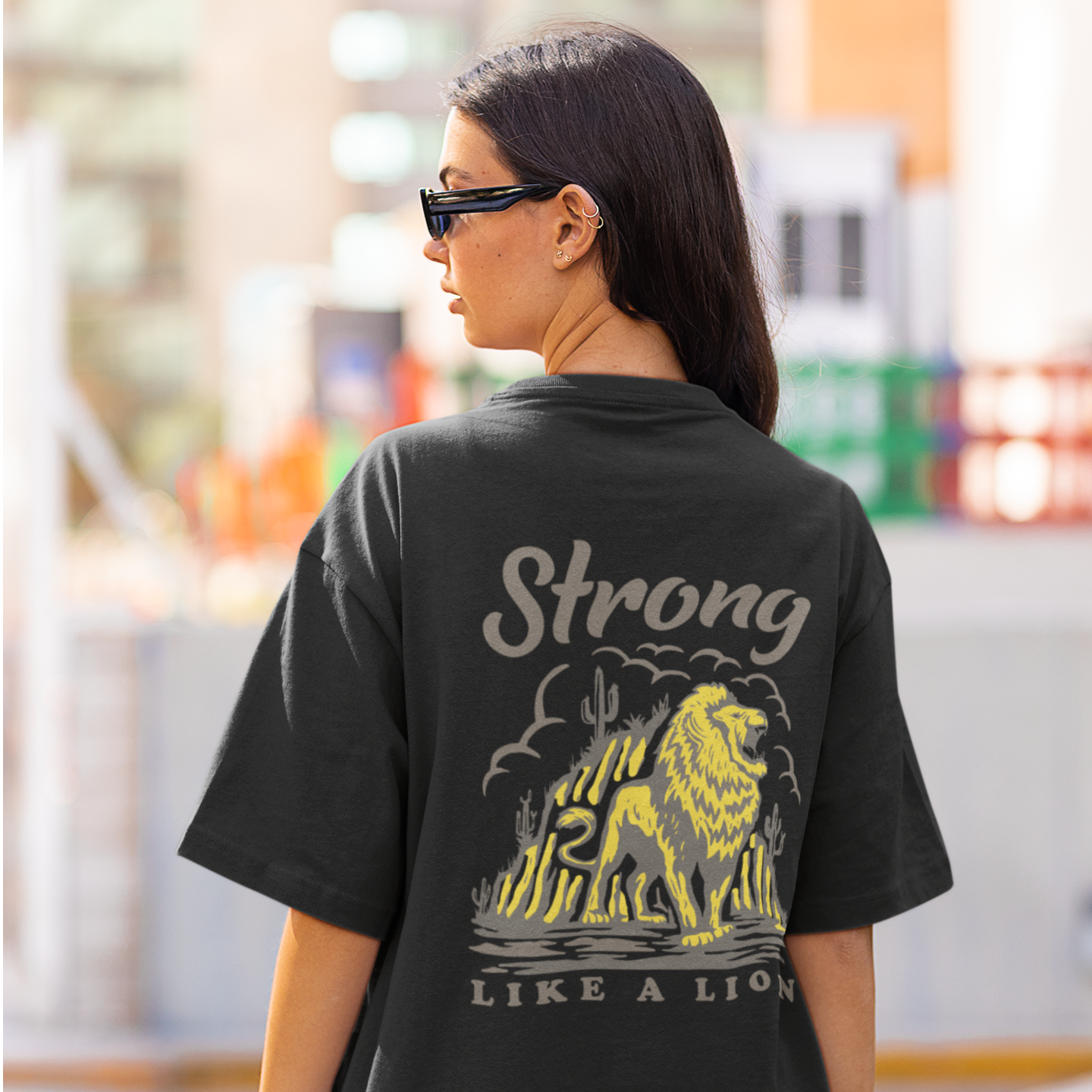 Women back printed oversized round neck streetwear T-Shirt