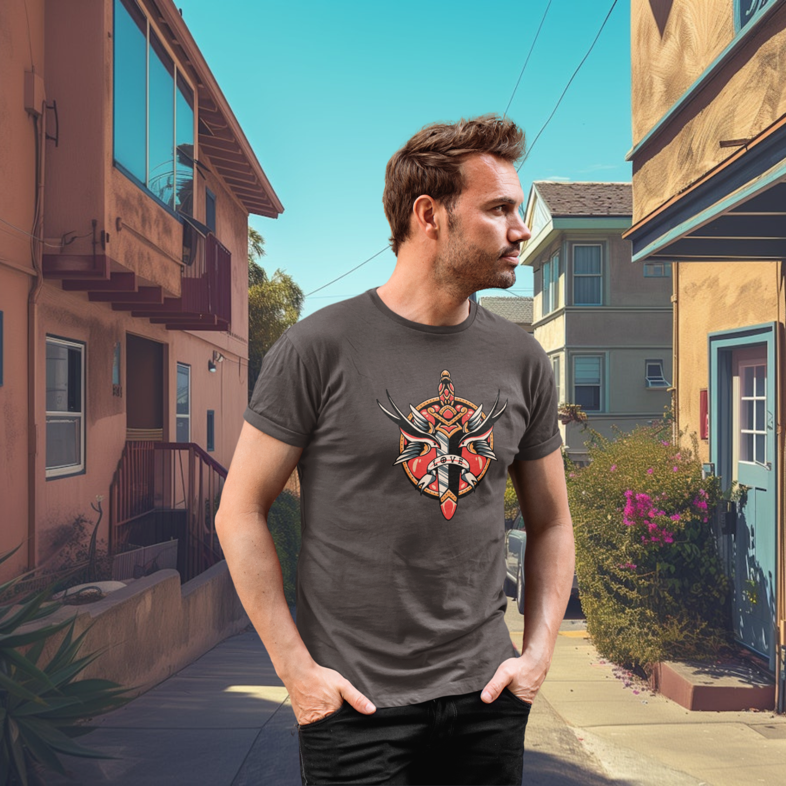 Men's printed streetwear round neck half sleeve T-Shirt