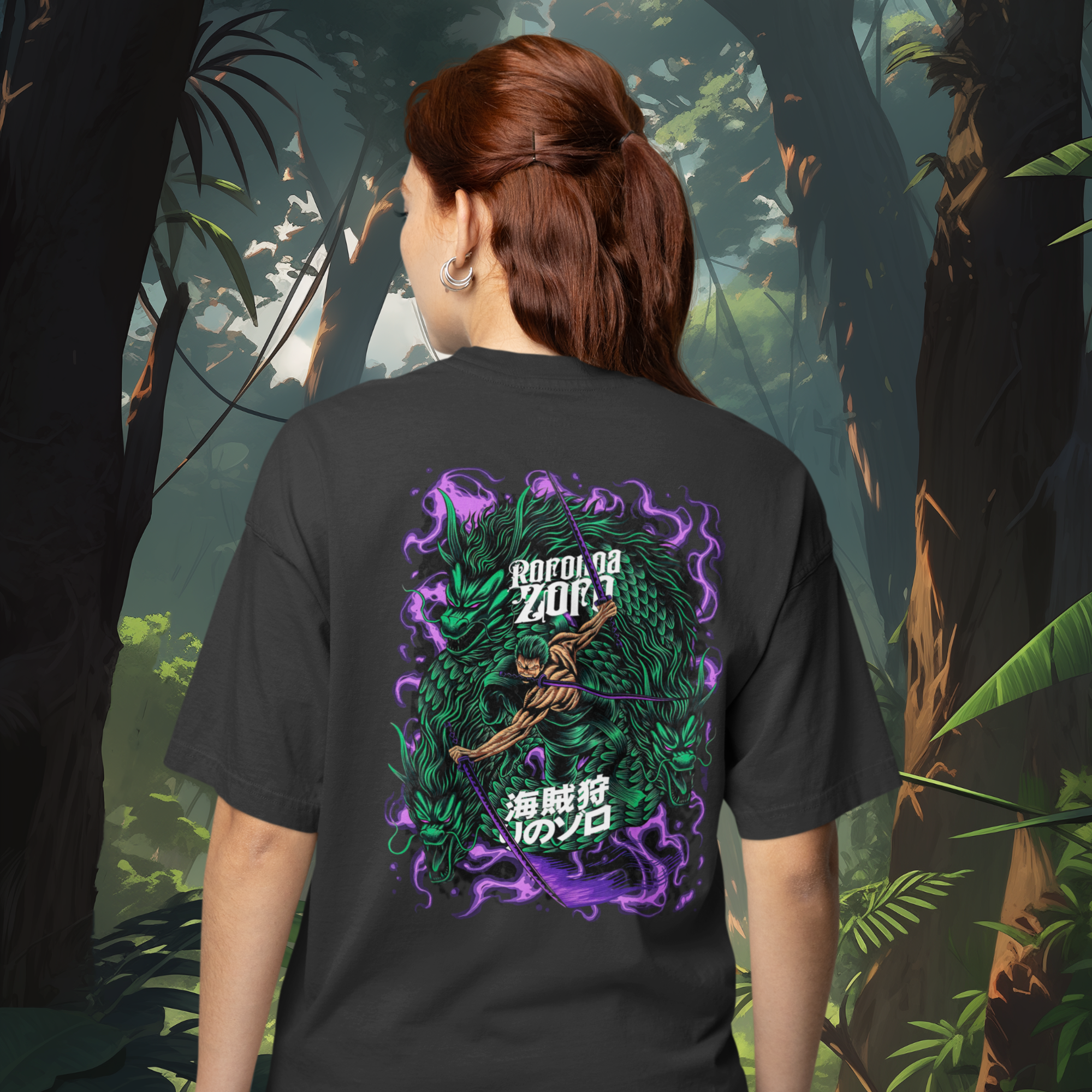 Women roronao zoro Anime printed Oversized Back Print T-Shirt