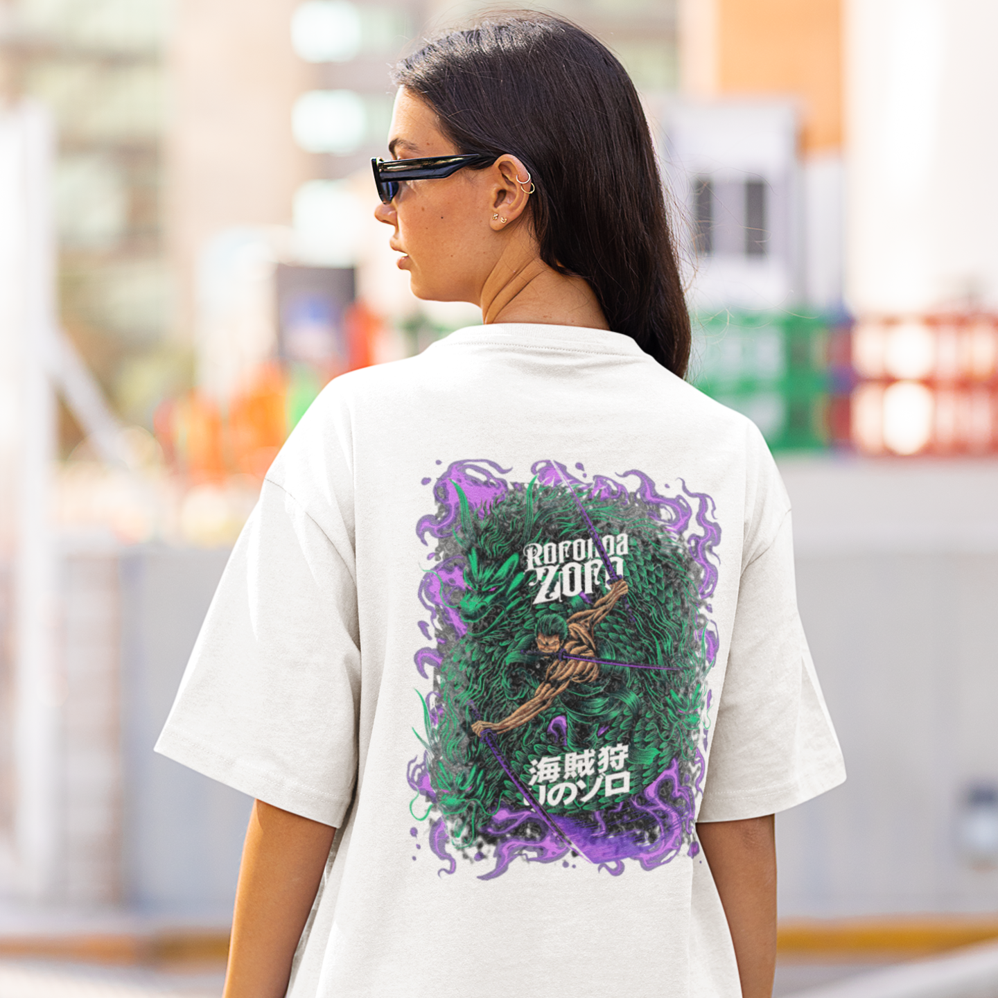 Women roronao zoro Anime printed Oversized Back Print T-Shirt