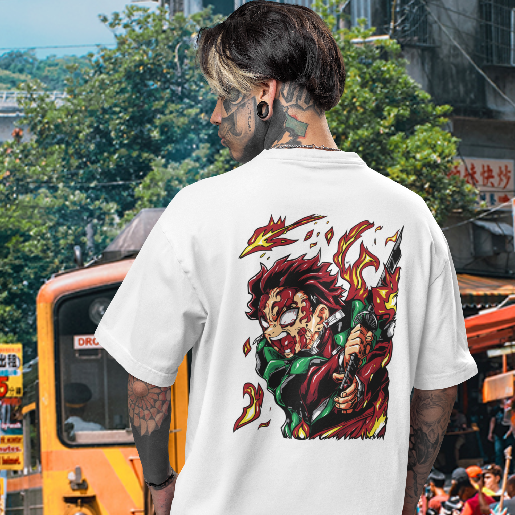 Men Tanjiro kamado demon slayer back printed oversized Tee