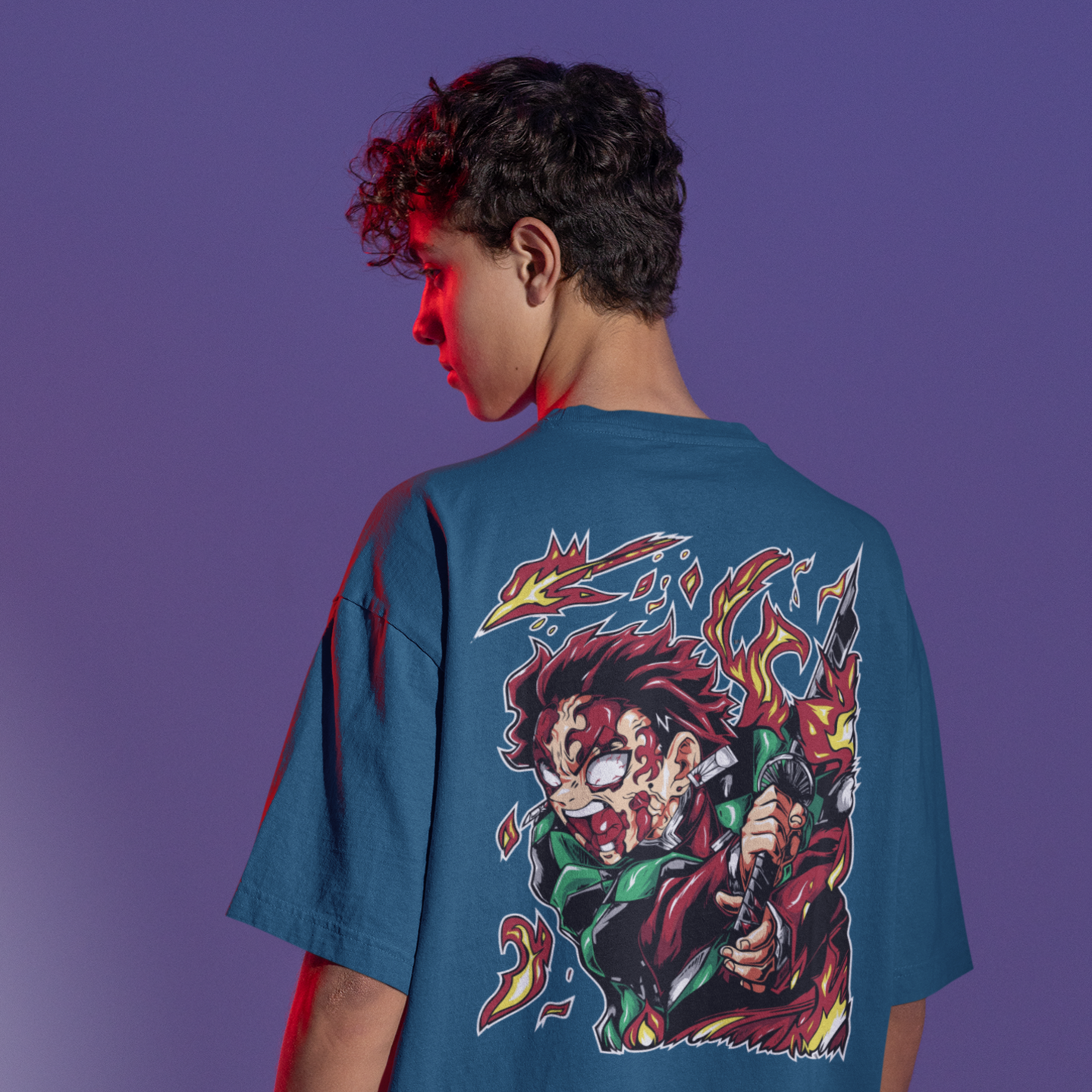 Men Tanjiro kamado demon slayer back printed oversized Tee