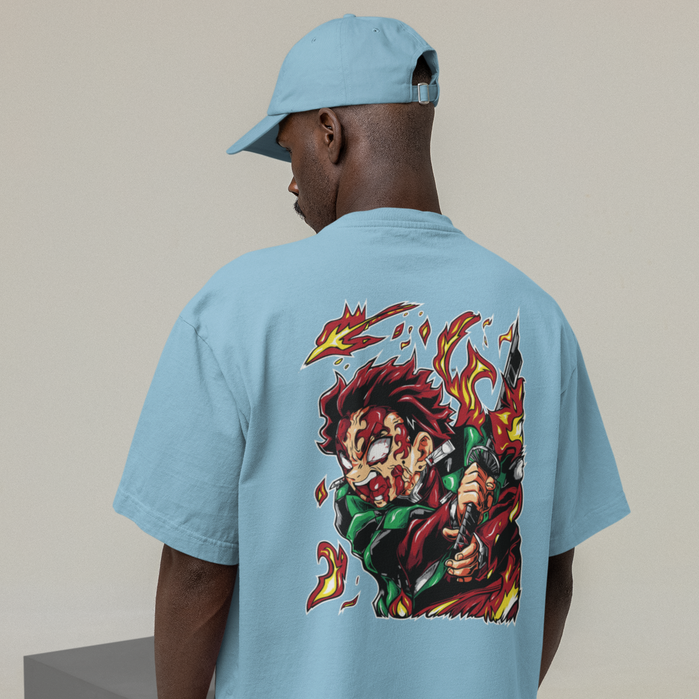 Men Tanjiro kamado demon slayer back printed oversized Tee