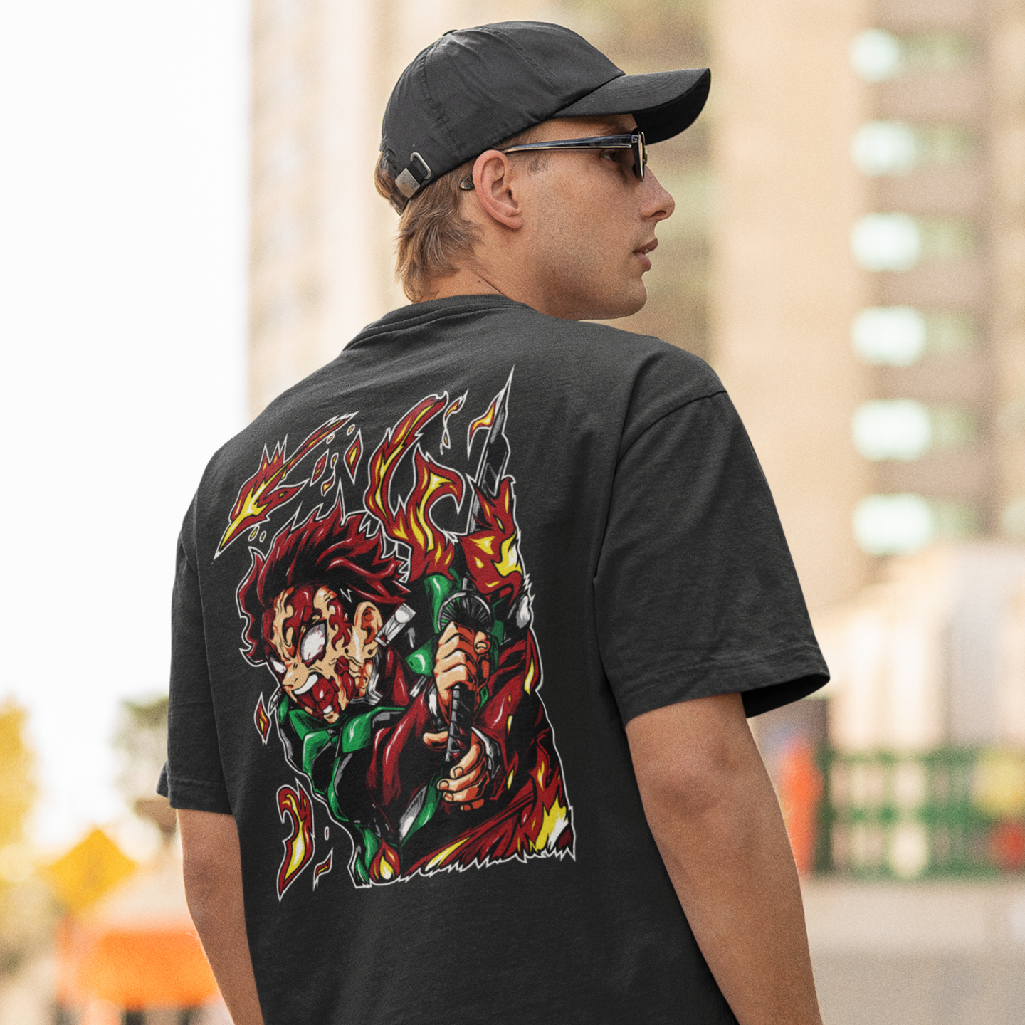 Men Tanjiro kamado demon slayer back printed oversized Tee