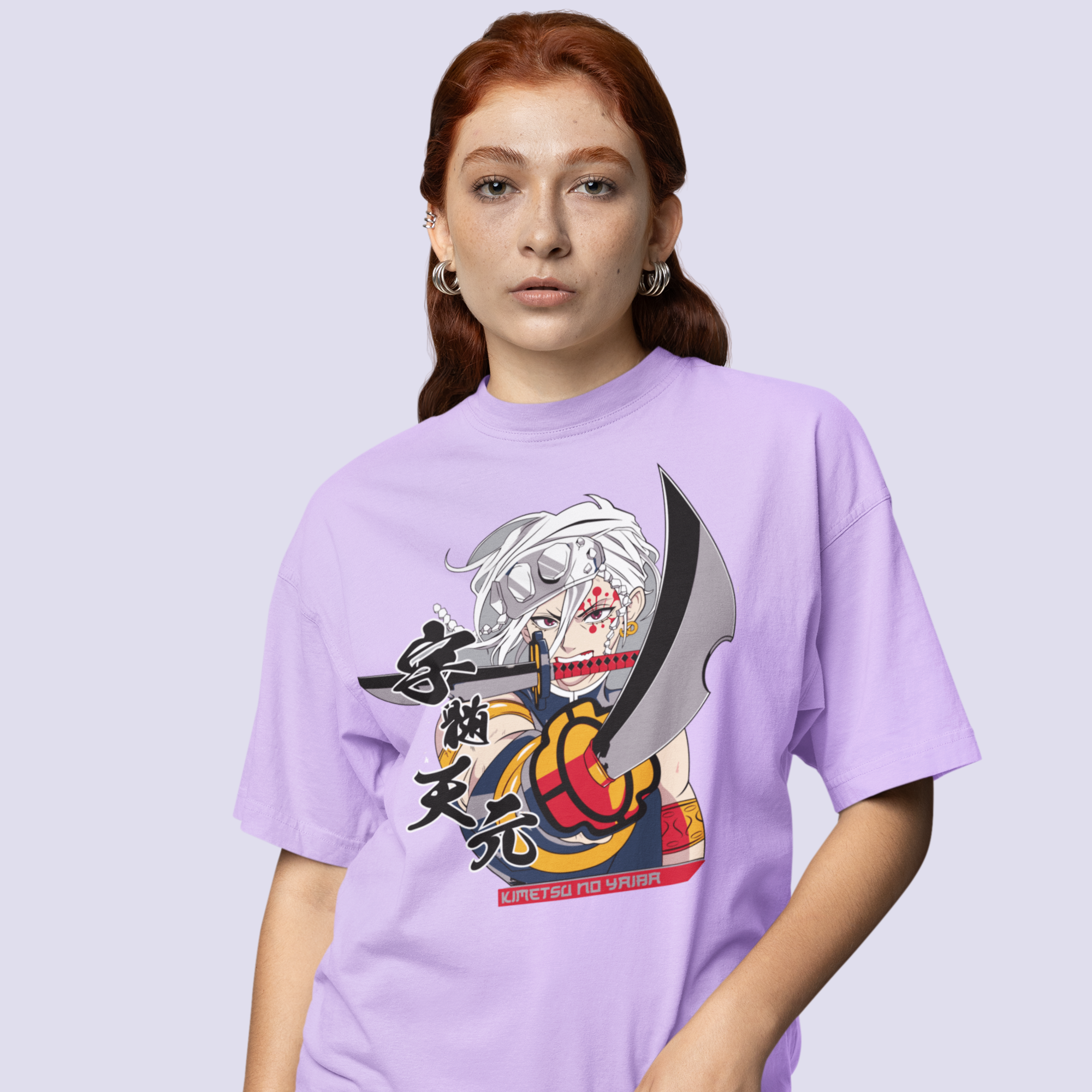 Women Tengen uzui demon slayer printed oversized Tee