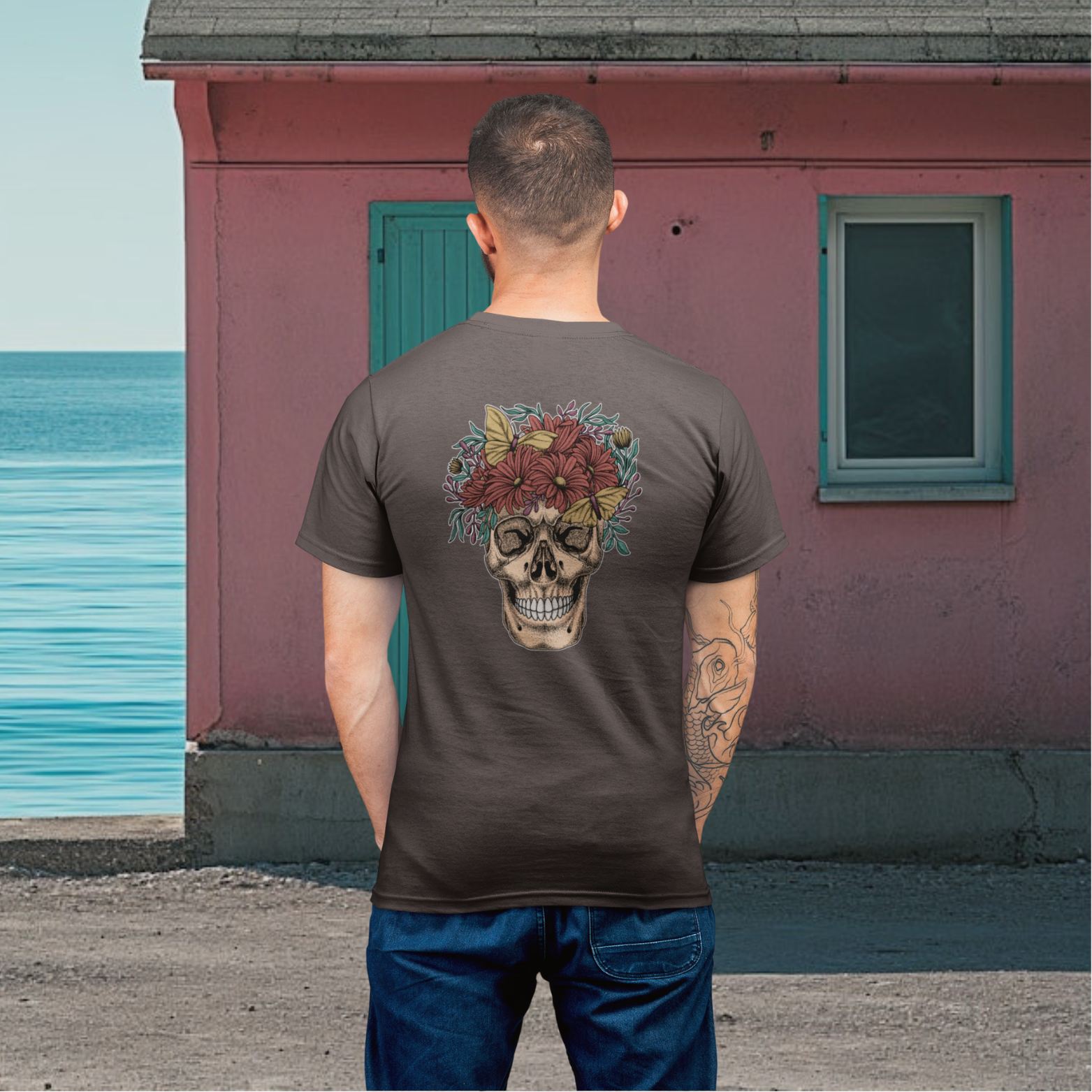 Men back printed round neck half sleeve T-Shirt