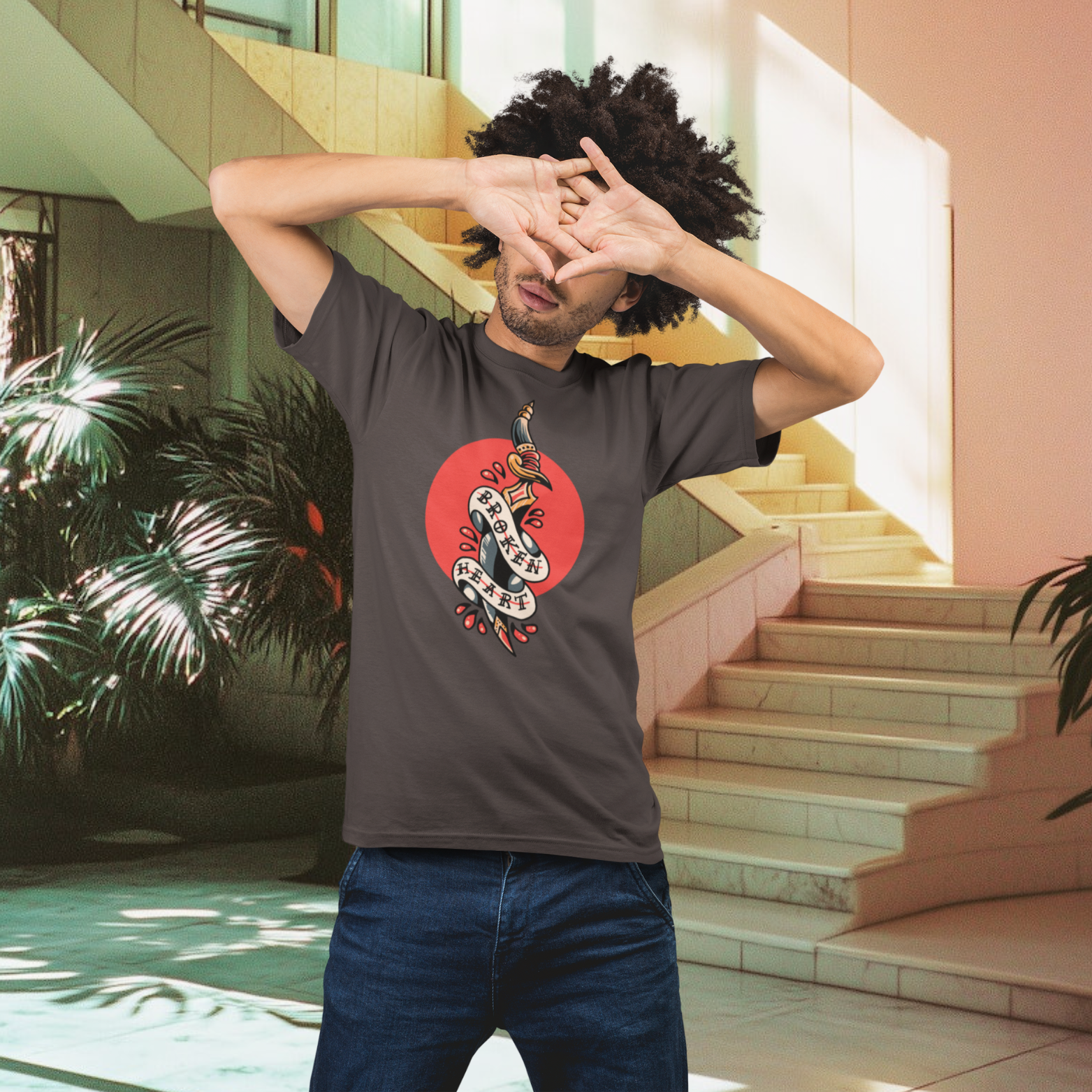 Men's printed streetwear round neck half sleeve T-Shirt