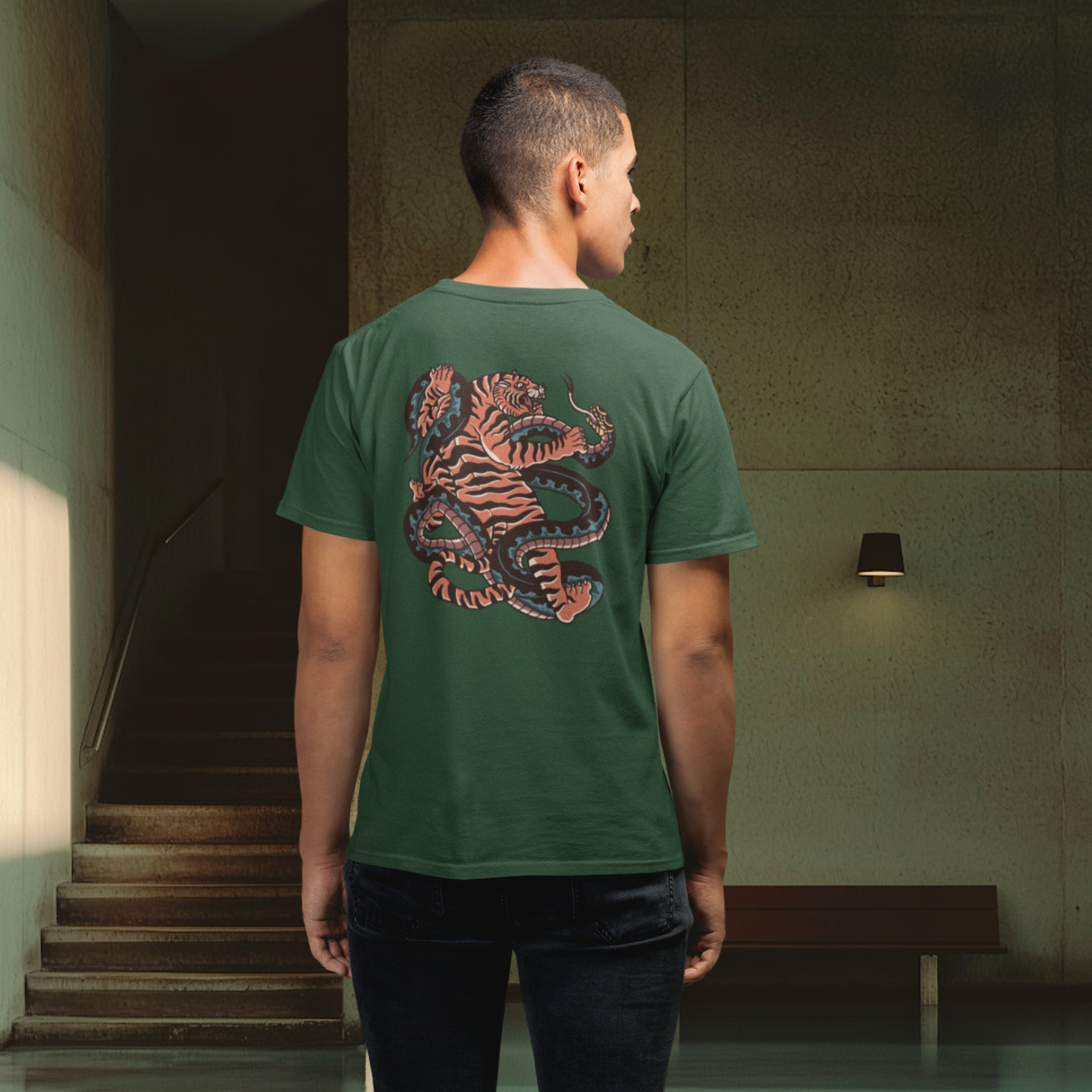 Men back printed round neck half sleeve T-Shirt