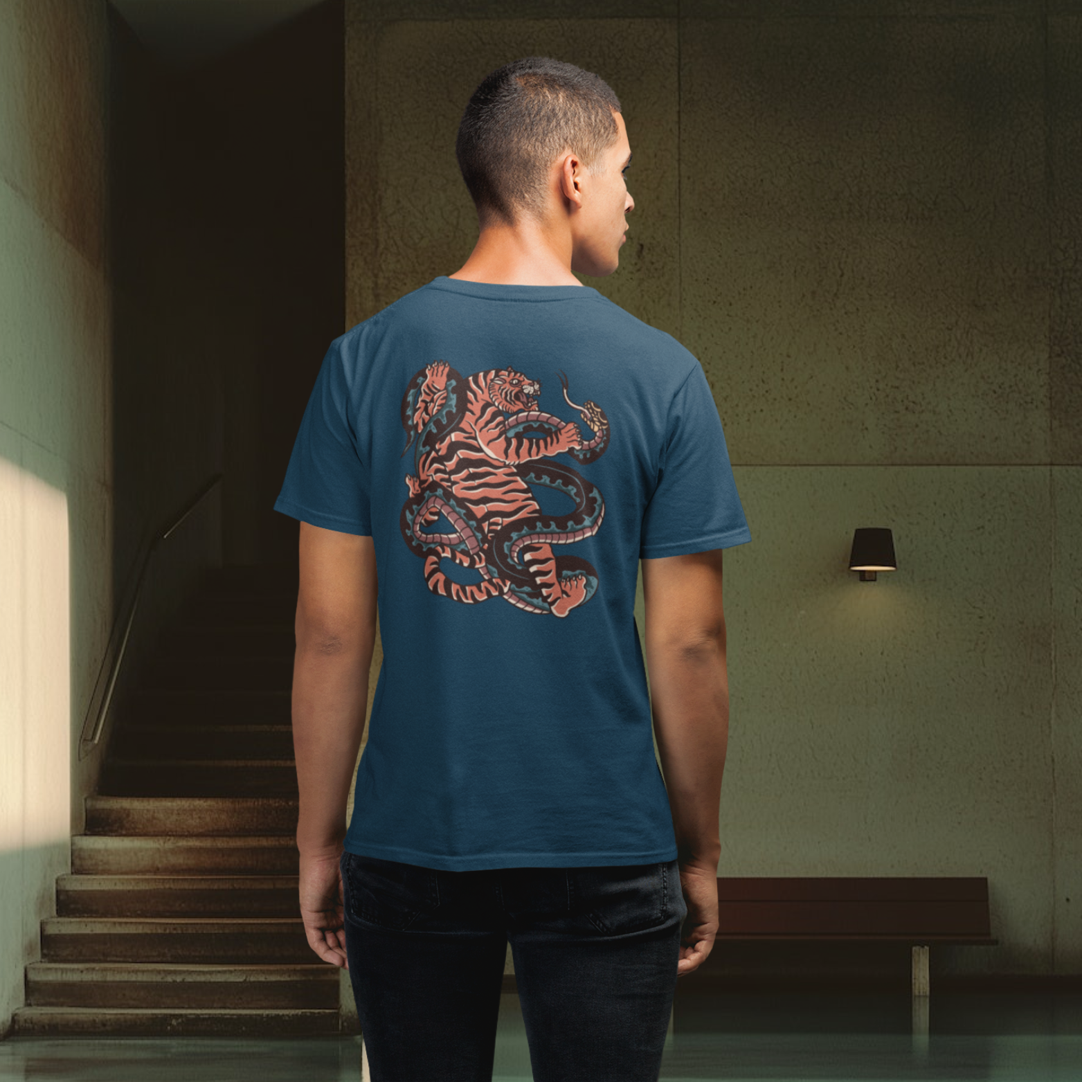 Men back printed round neck half sleeve T-Shirt