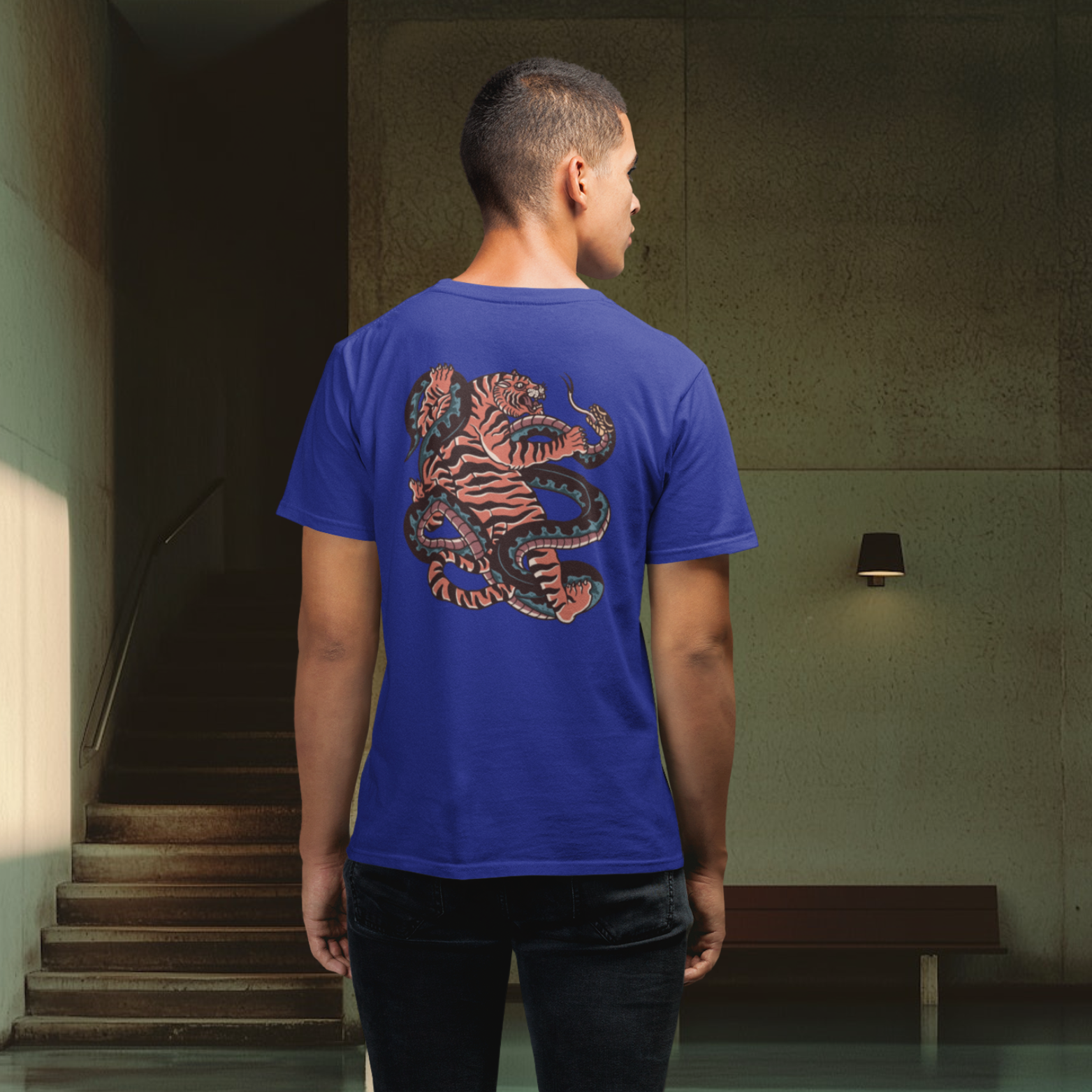 Men back printed round neck half sleeve T-Shirt