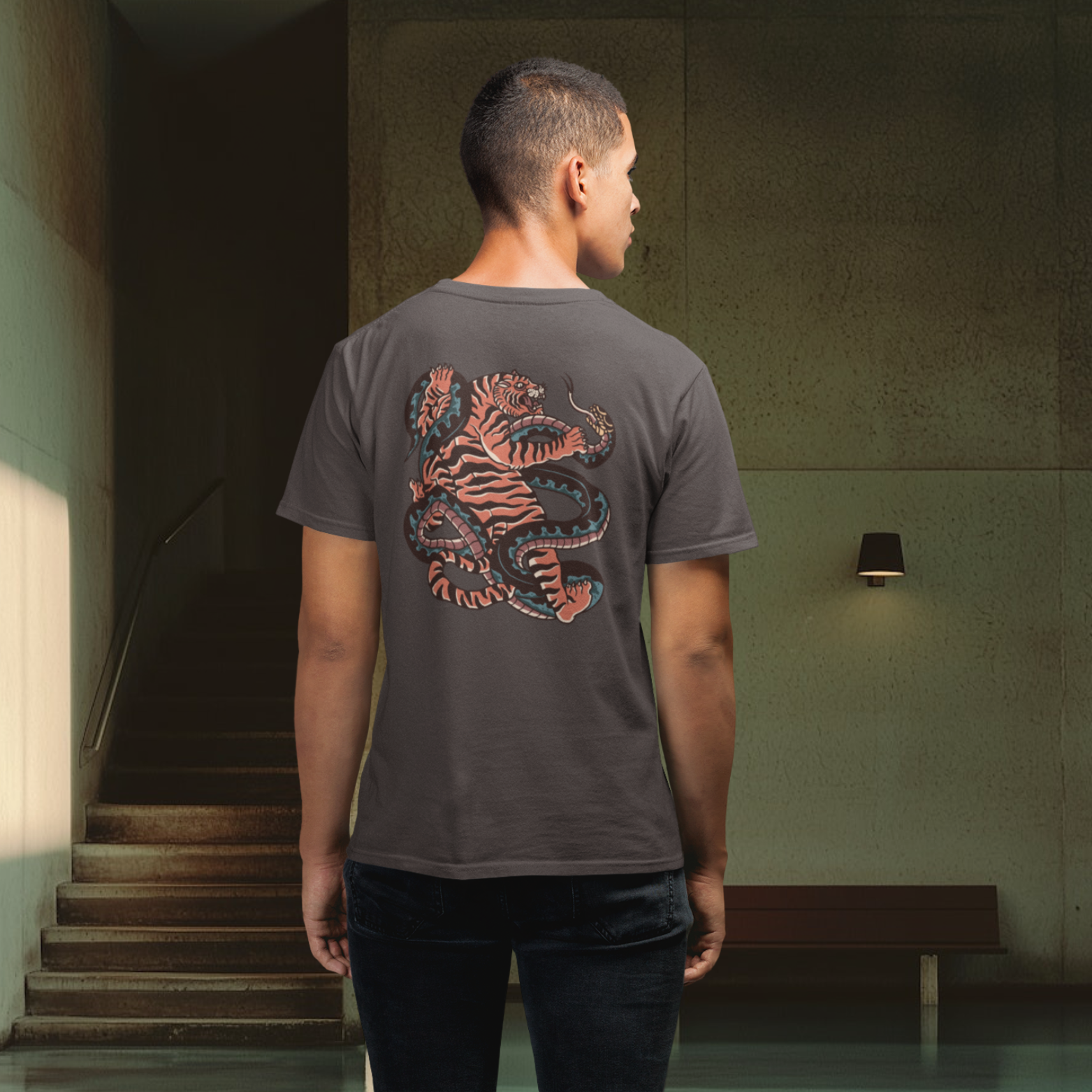 Men back printed round neck half sleeve T-Shirt