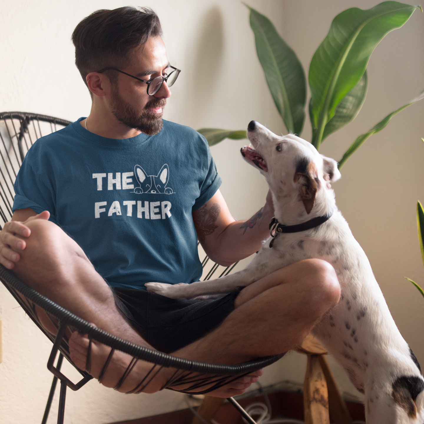 Men dog lover graphic printed round neck T-shirt