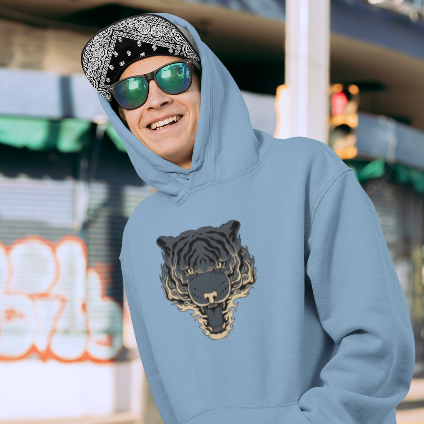 Men classic fit tiger printed streetwear Hoodie