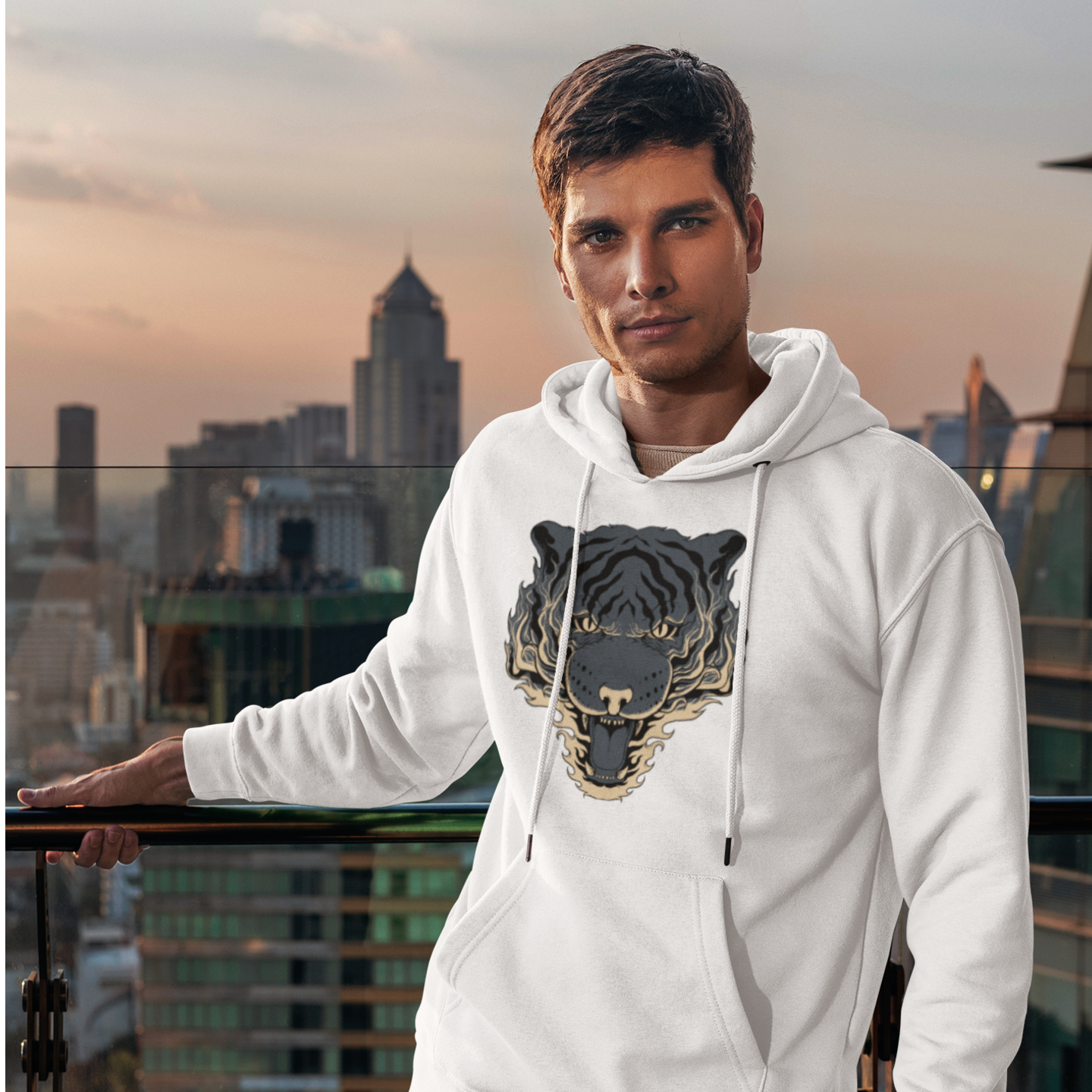 Men classic fit tiger printed streetwear Hoodie