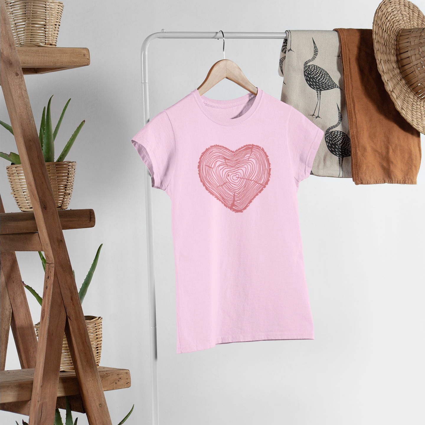 Women tree heart round neck printed T-Shirt