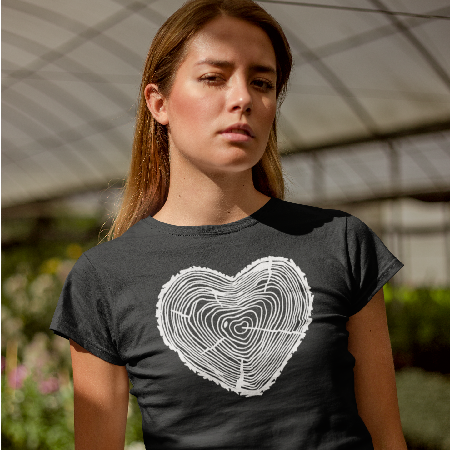 Women tree heart round neck printed T-Shirt