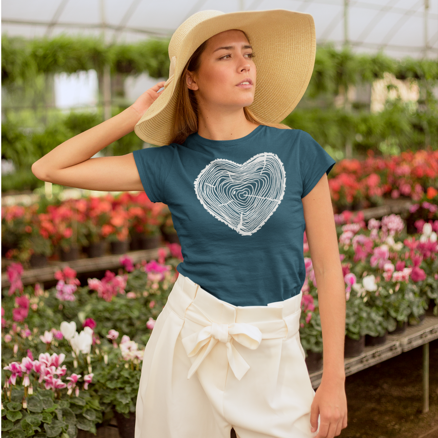 Women tree heart round neck printed T-Shirt