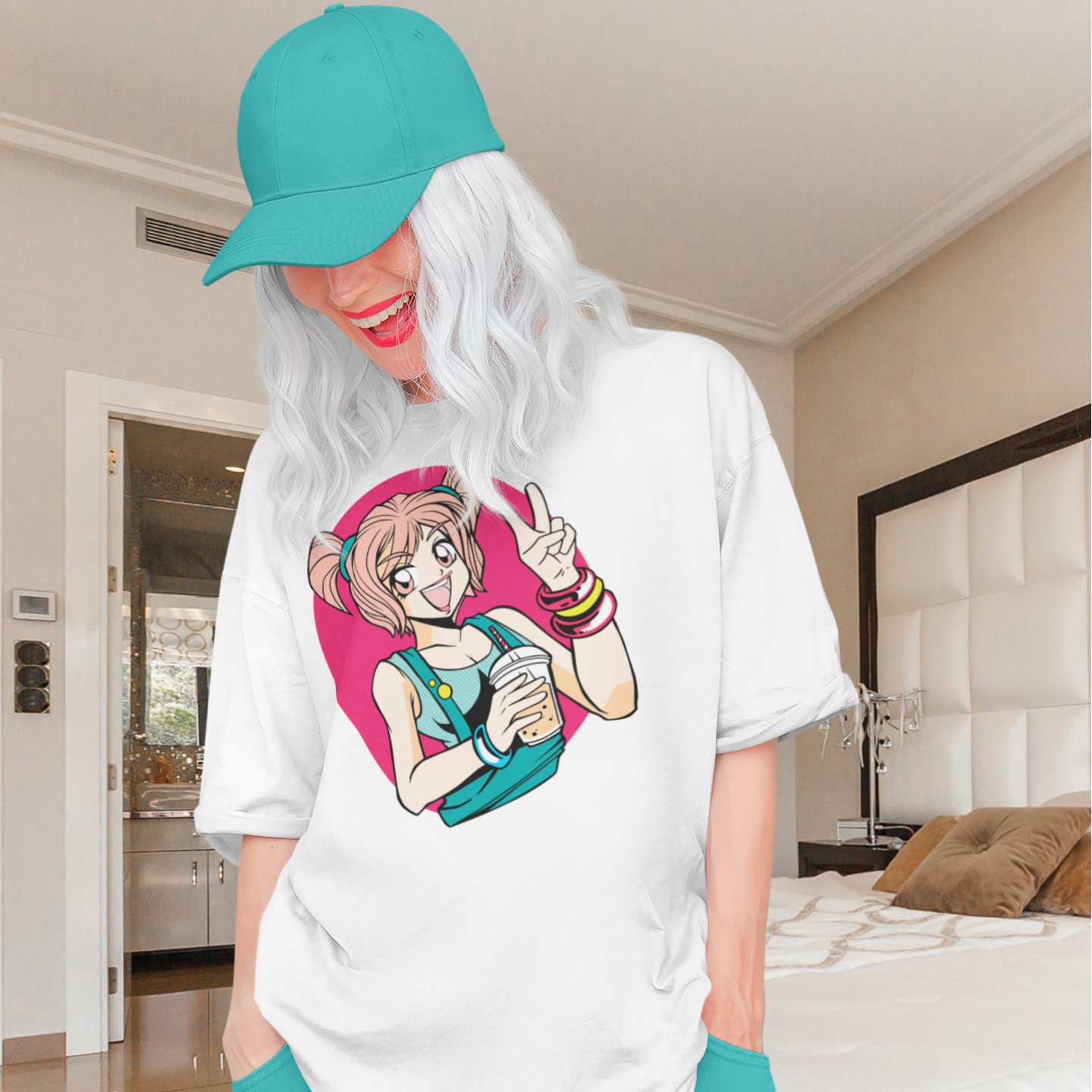 Women cute waifu yuki graphic printed oversized Tee