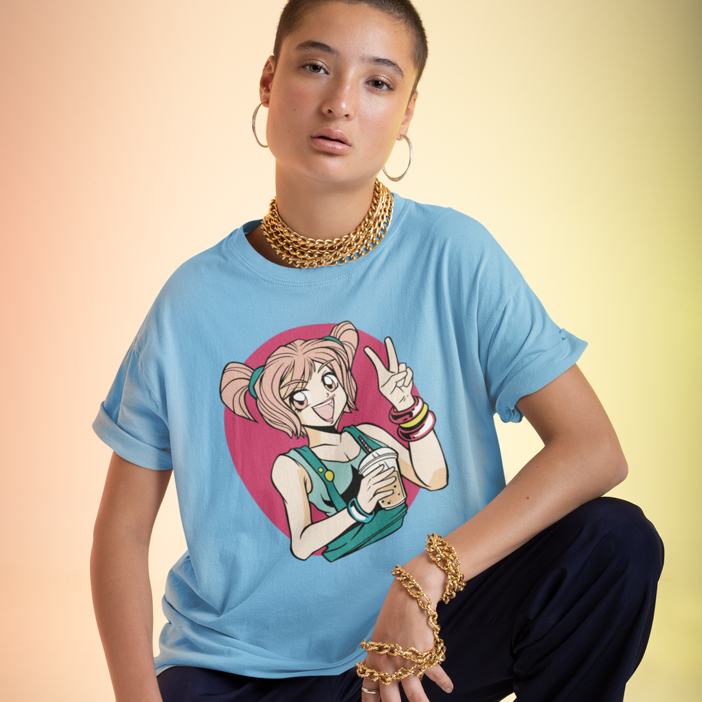 Women cute waifu yuki graphic printed oversized Tee