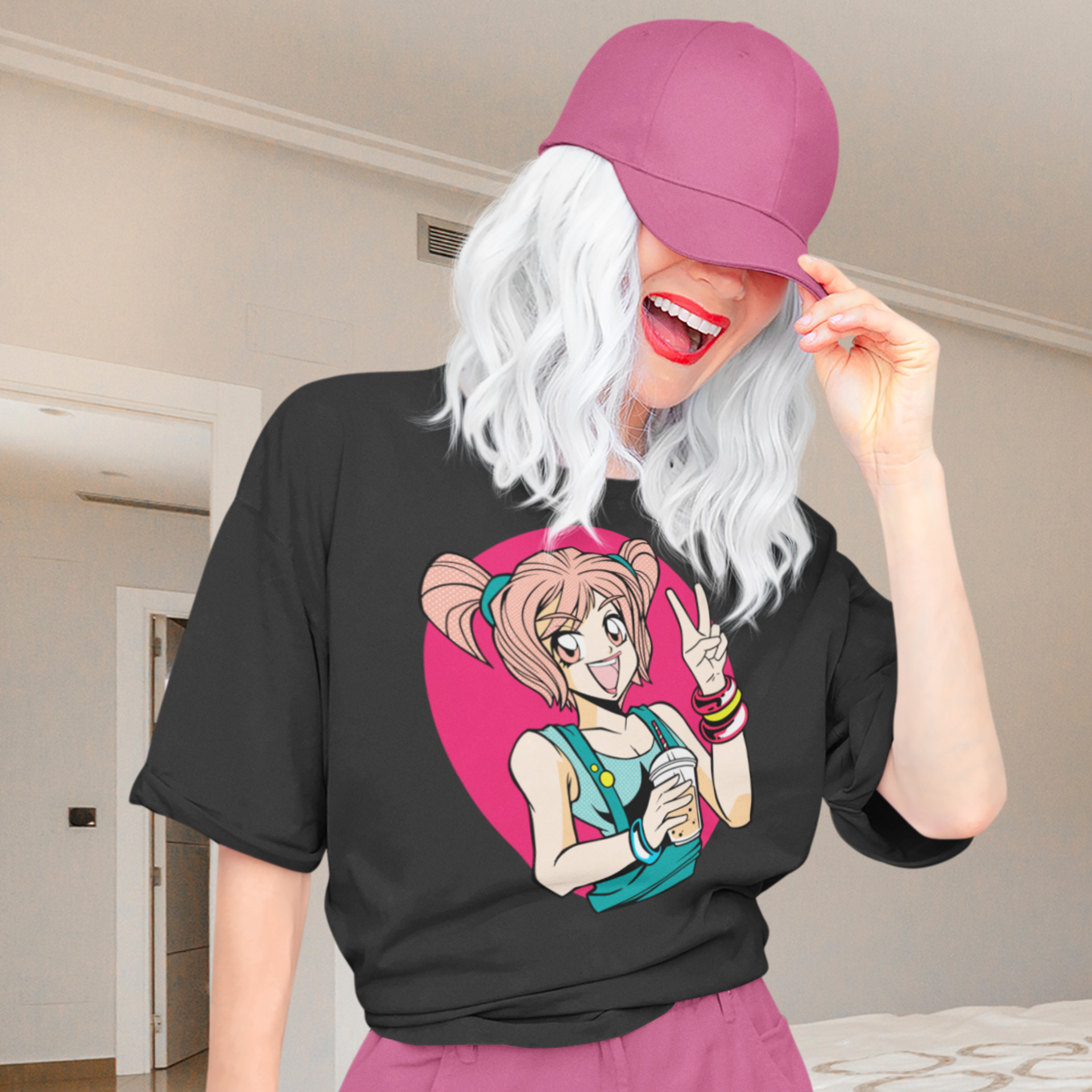 Women cute waifu yuki graphic printed oversized Tee