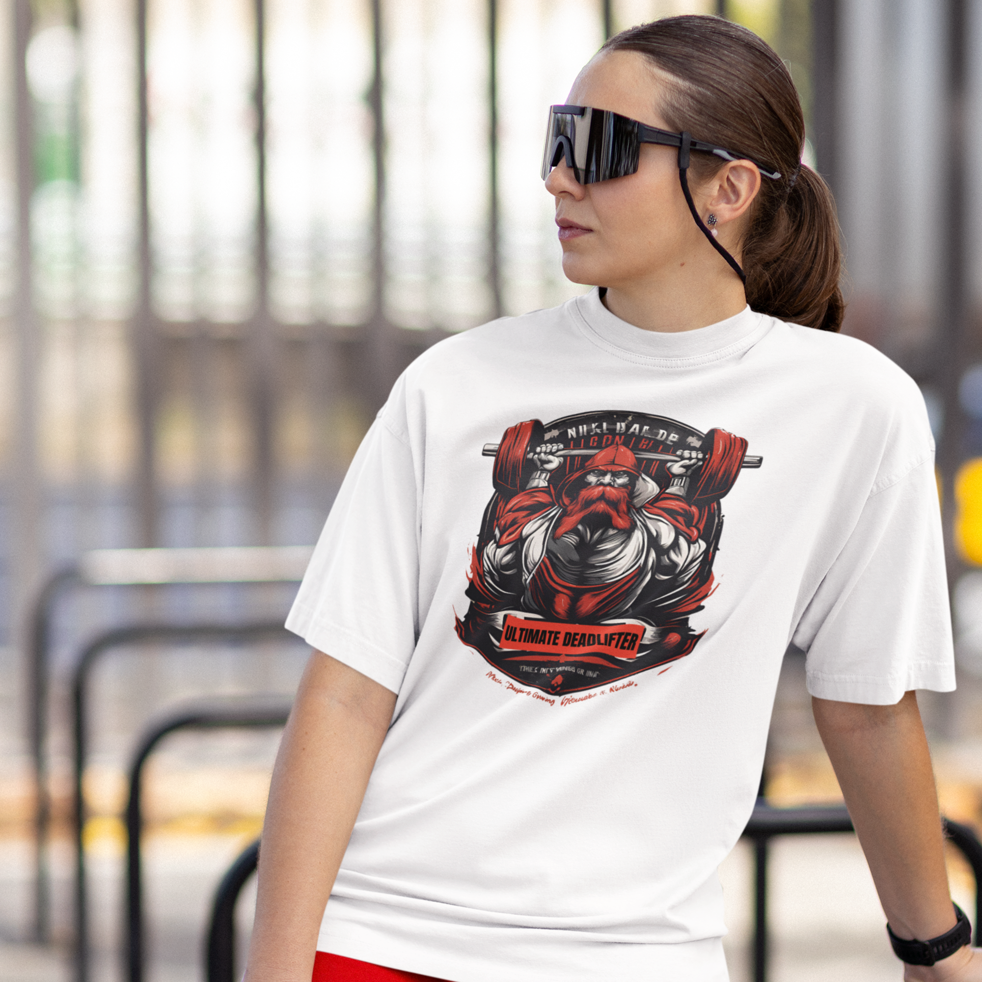 Women gym wear deadlifting graphic printed round neck oversized t