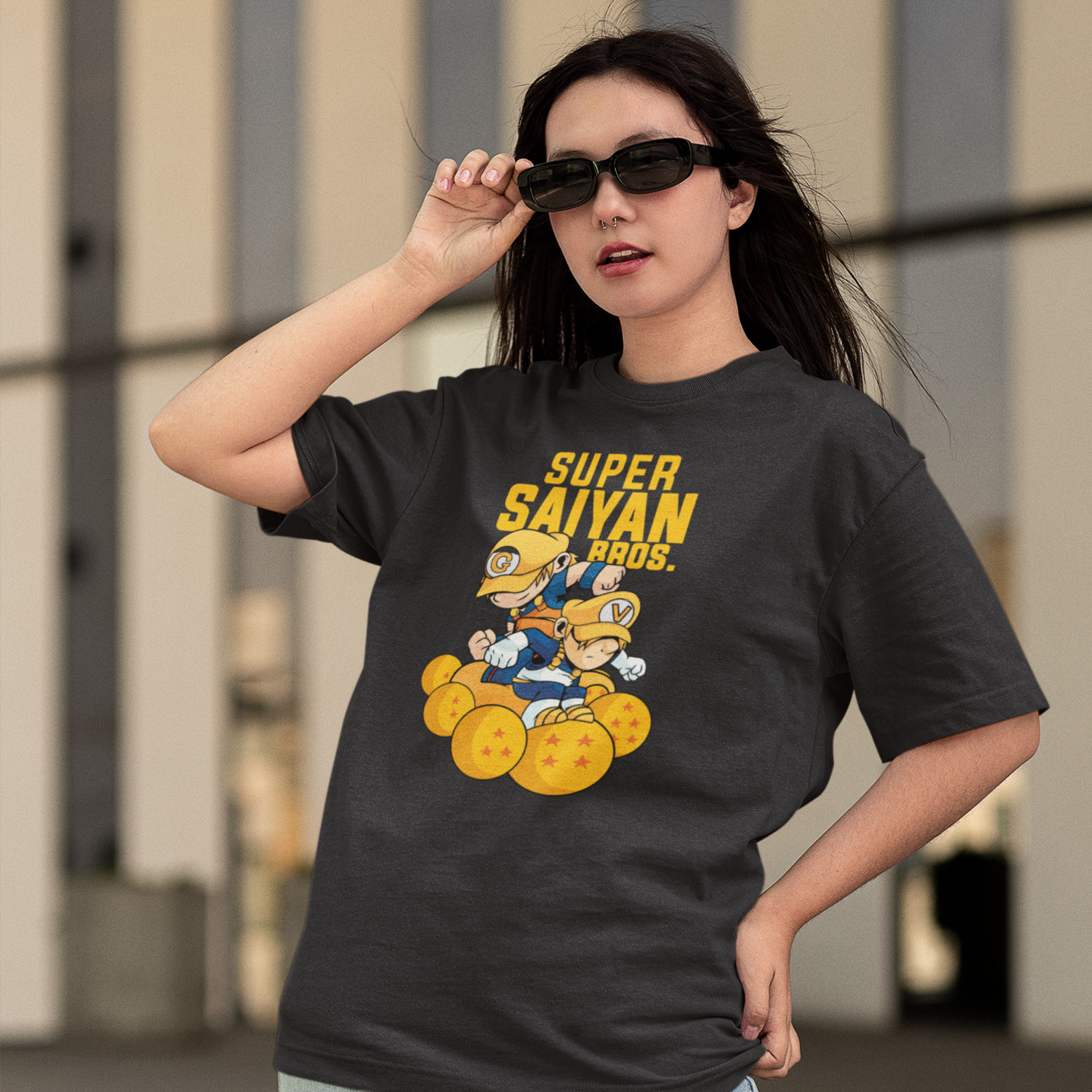 Women Saiyan bros graphic printed  oversized Tee