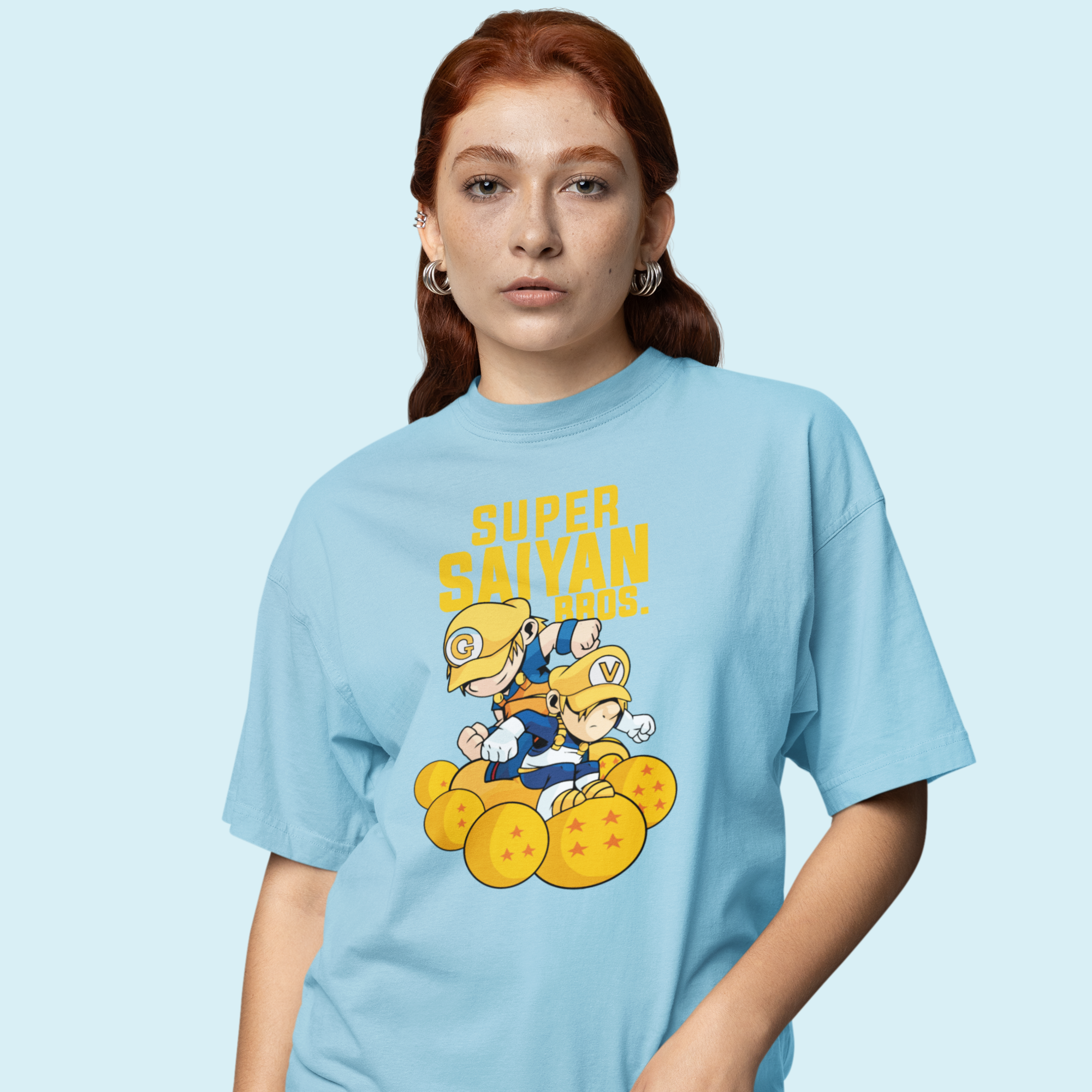 Women Saiyan bros graphic printed  oversized Tee