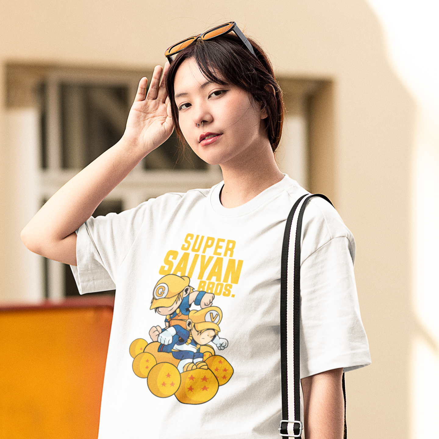 Women Saiyan bros graphic printed  oversized Tee