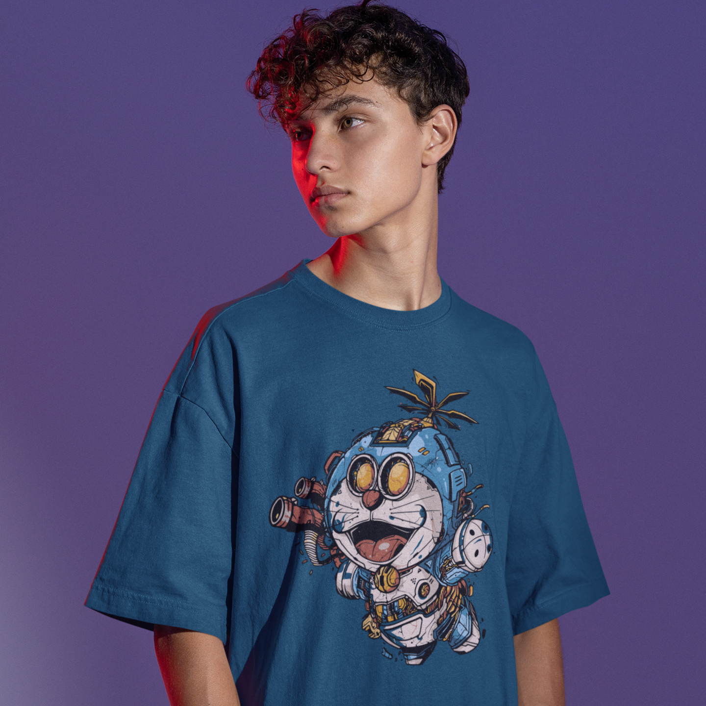 Men doraemon graphic printed oversized tee