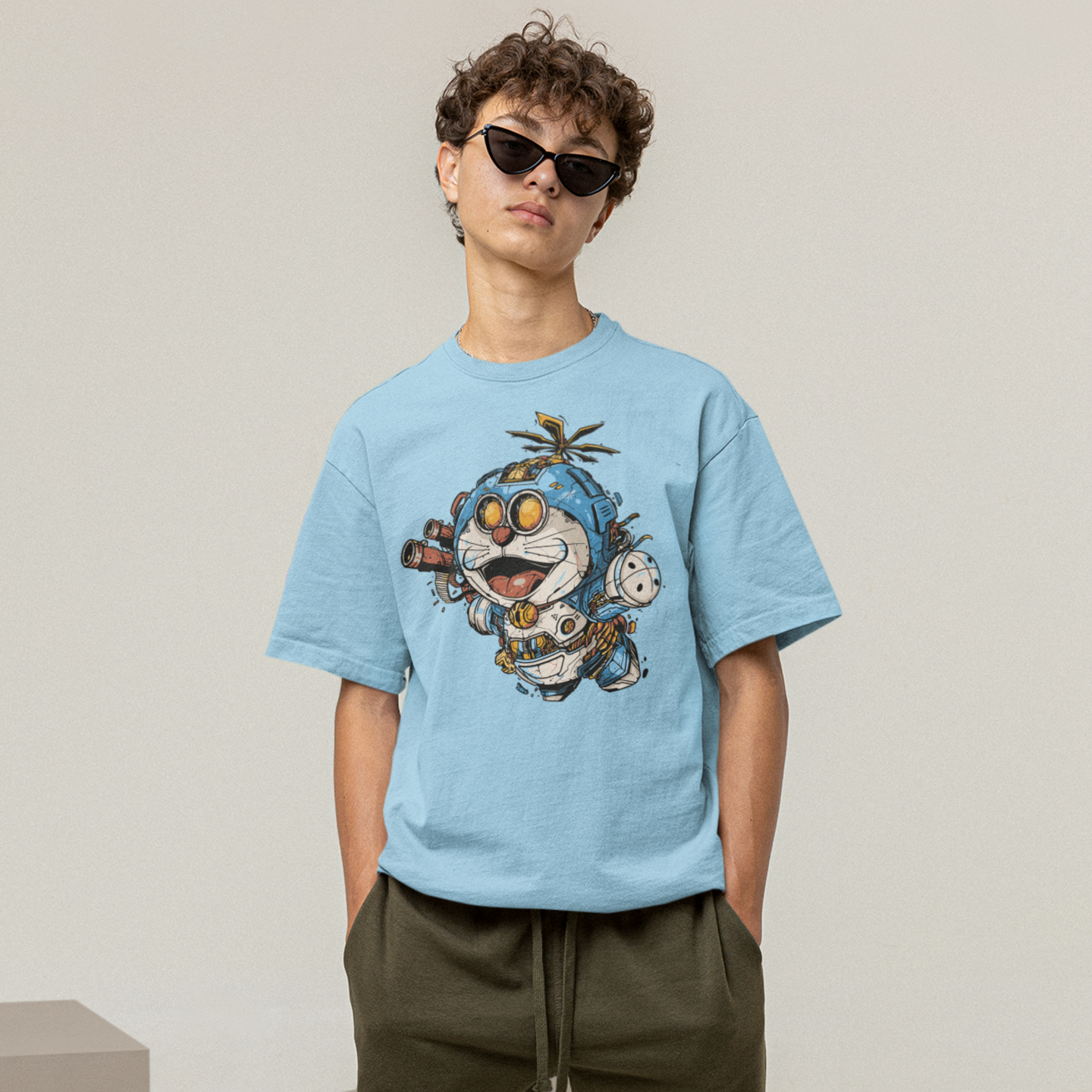 Men doraemon graphic printed oversized tee