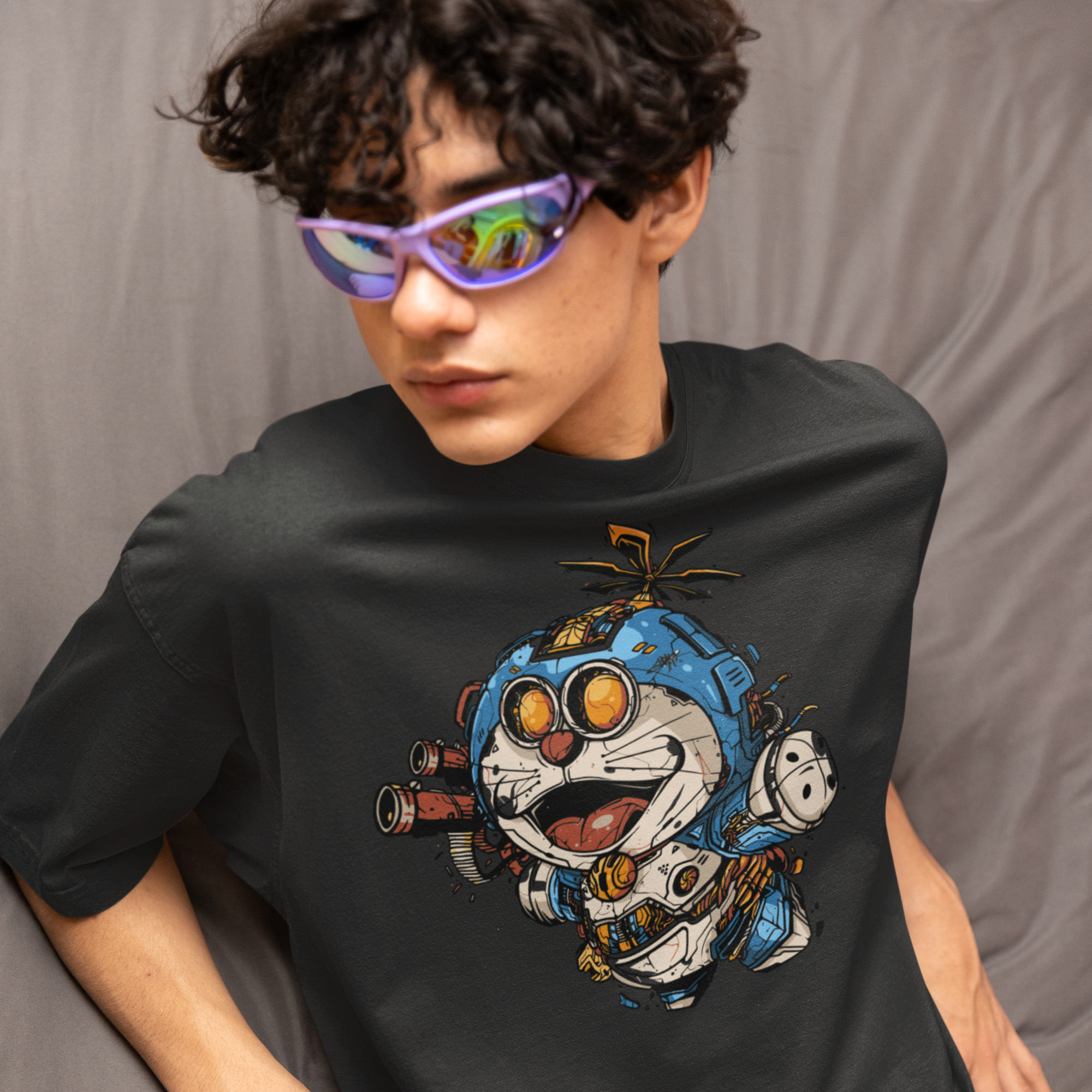 Men doraemon graphic printed oversized tee