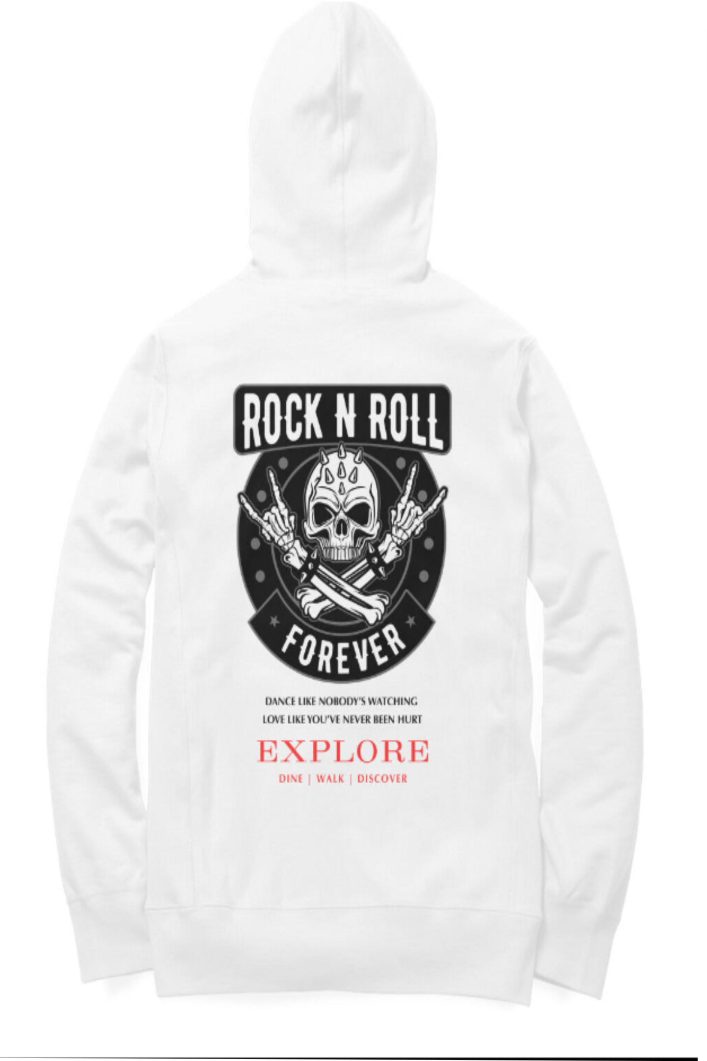 White hoodie with black graphic design