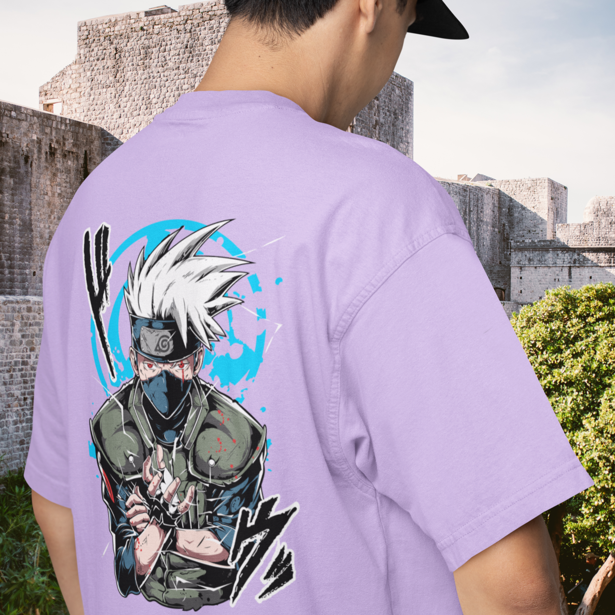 Men kakashi hatak Anime Oversized Back Print crew neck Tee