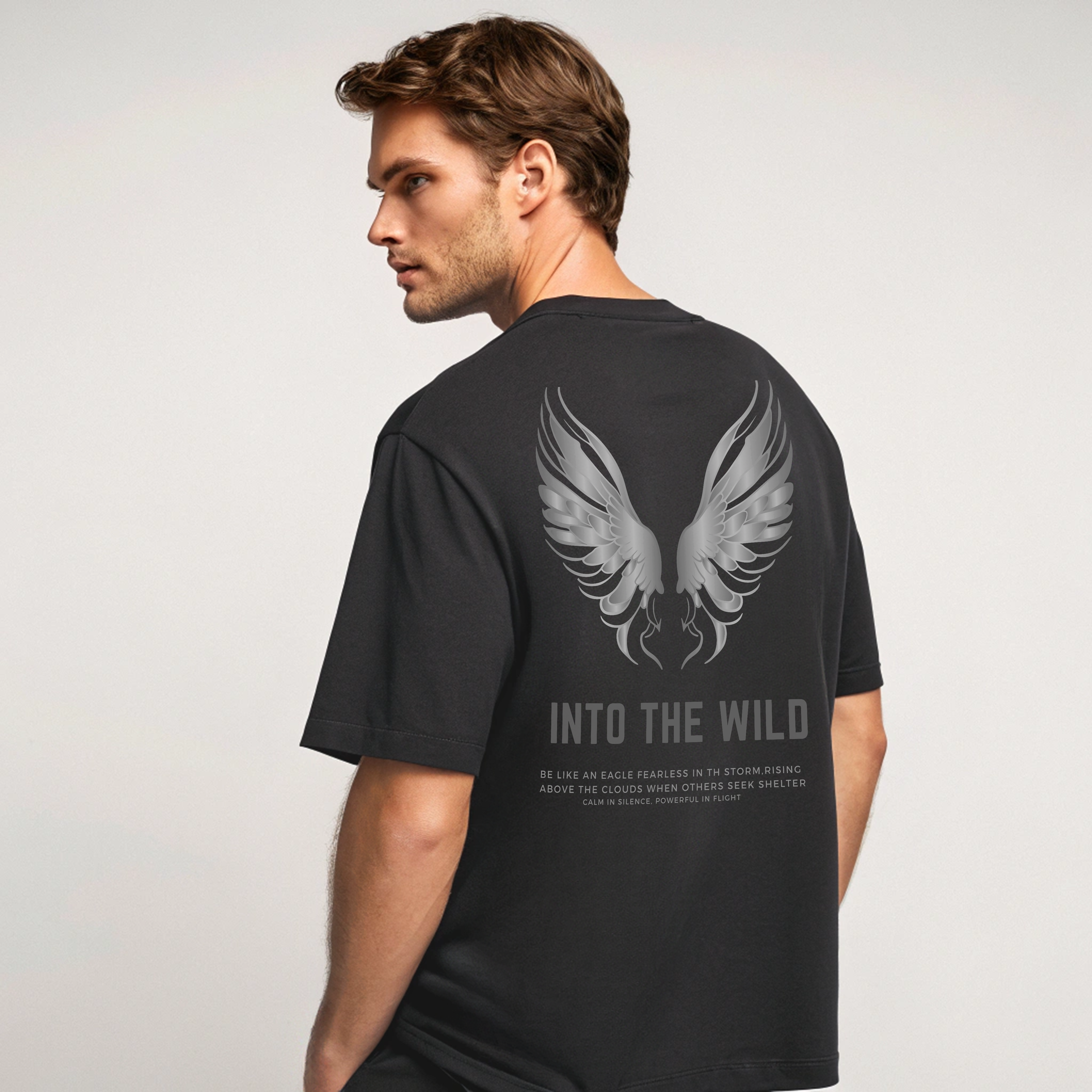 men’s oversized black tee motivational quote design