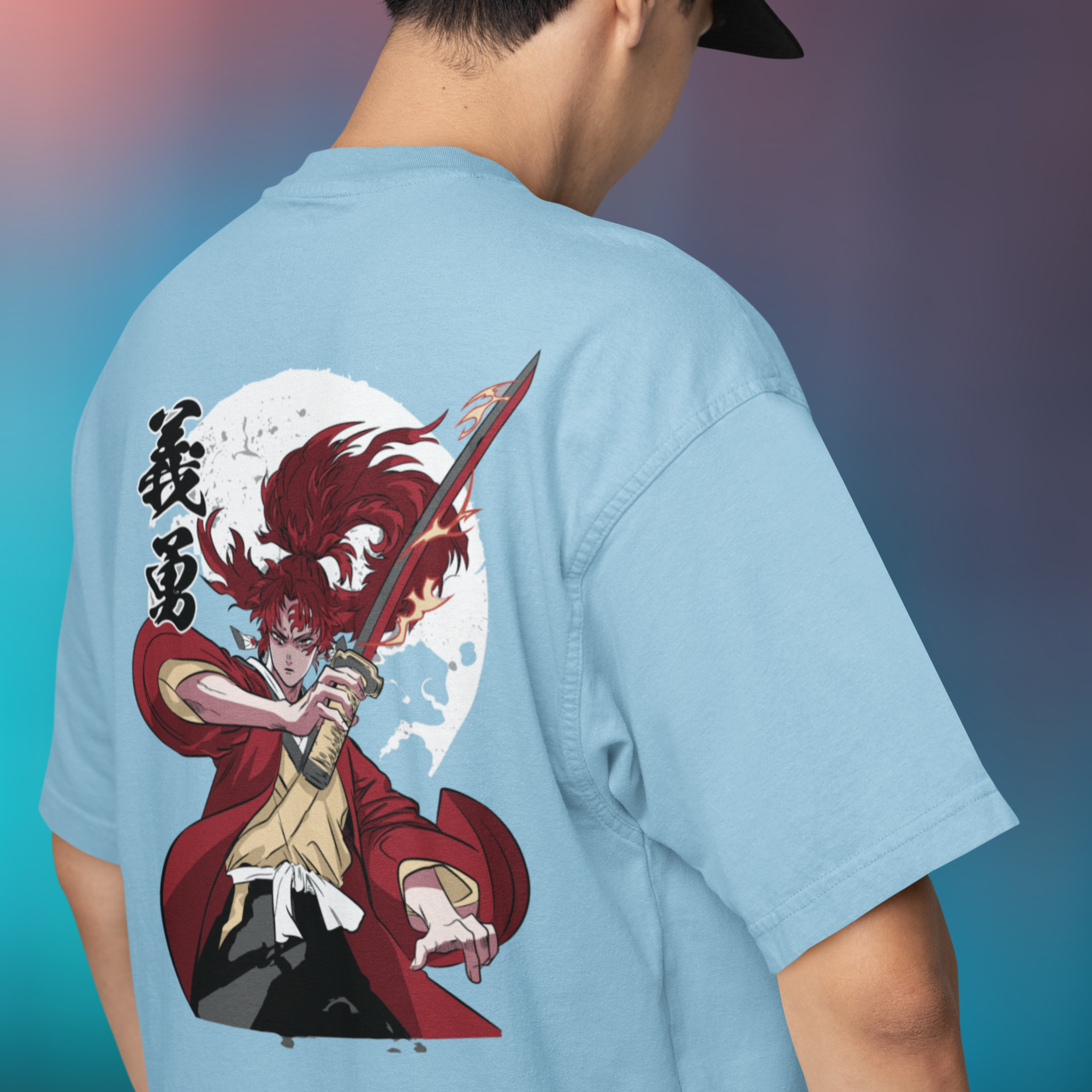 Men Yoriichi kimetsu demon slayer printed oversized Tee