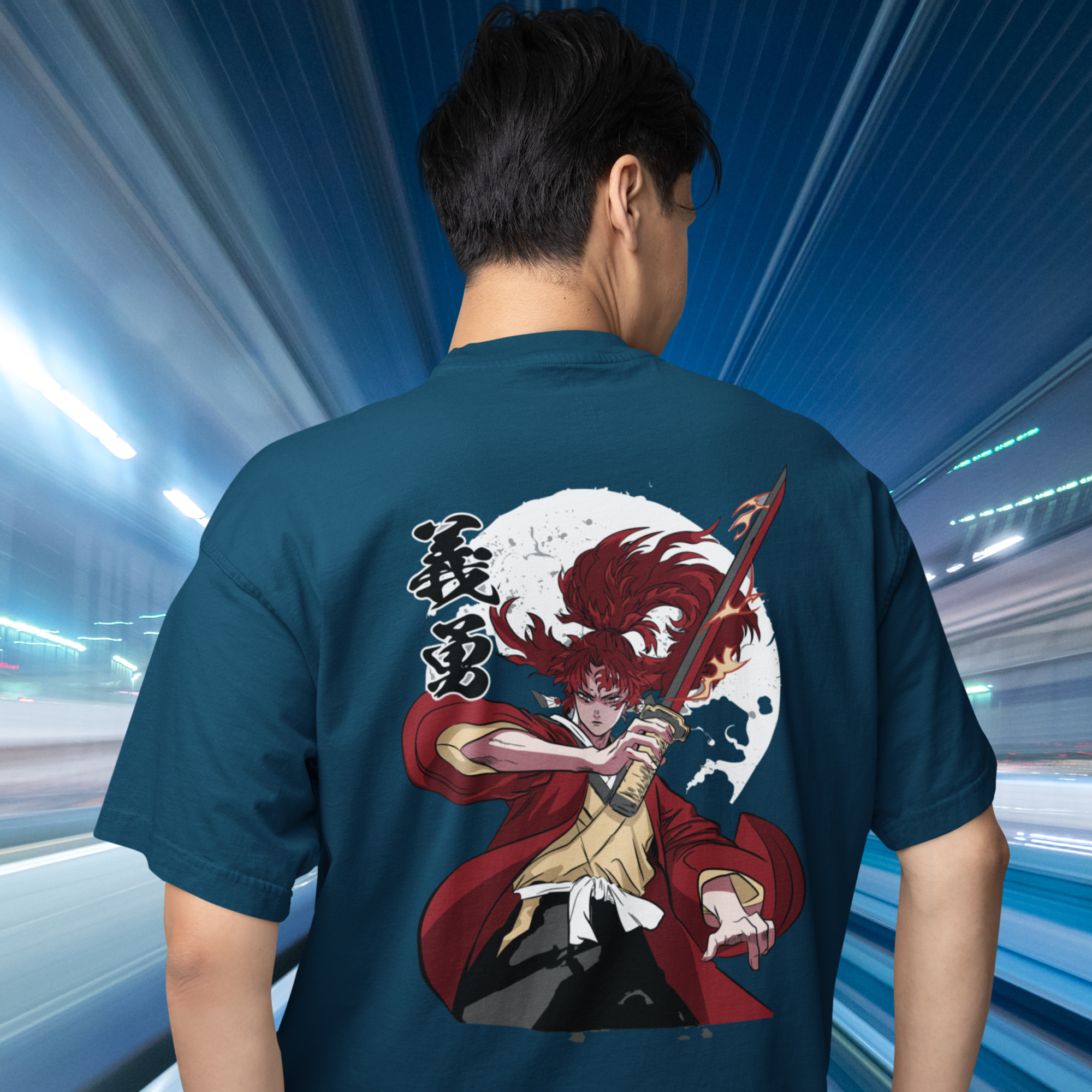 Men Yoriichi kimetsu demon slayer printed oversized Tee