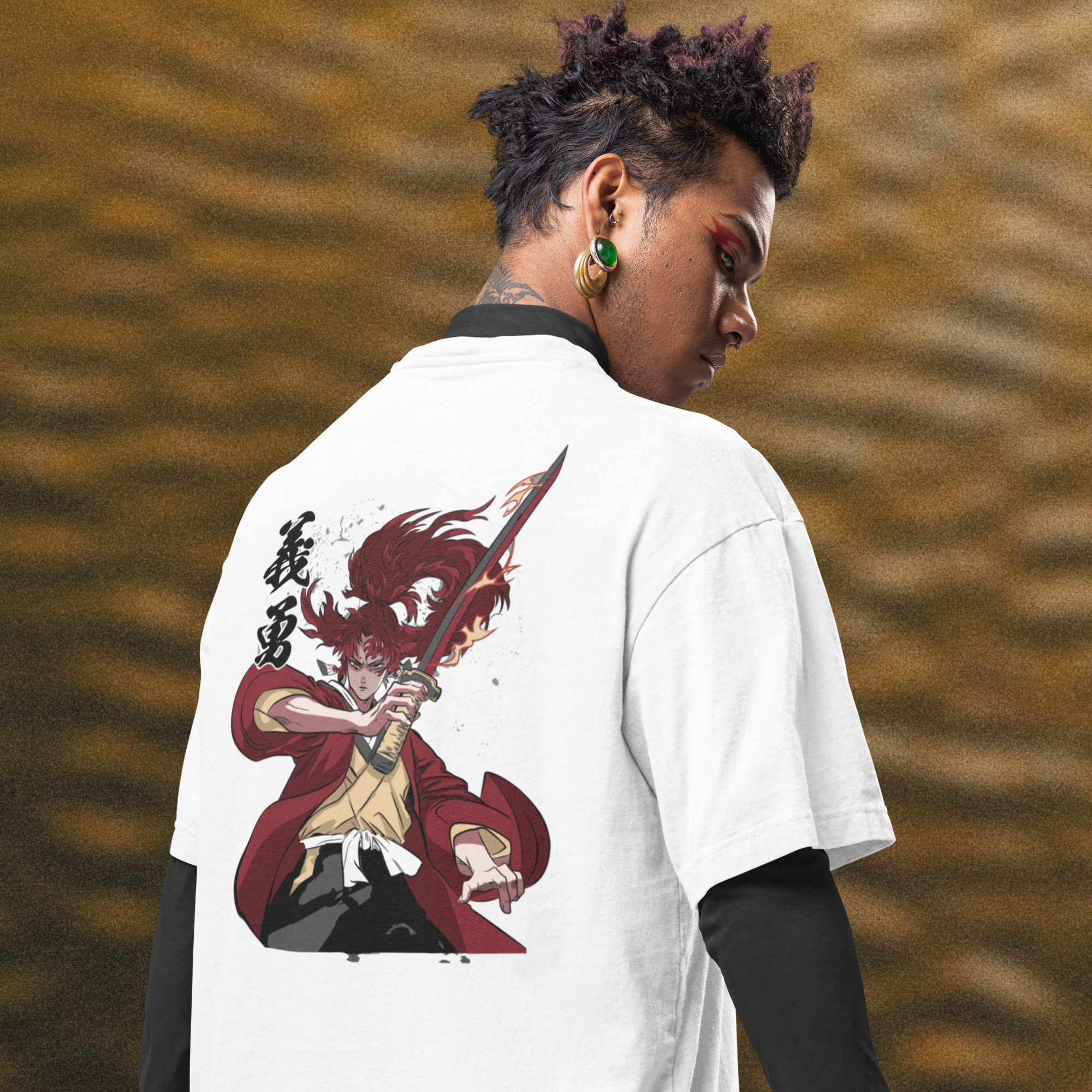 Men Yoriichi kimetsu demon slayer printed oversized Tee