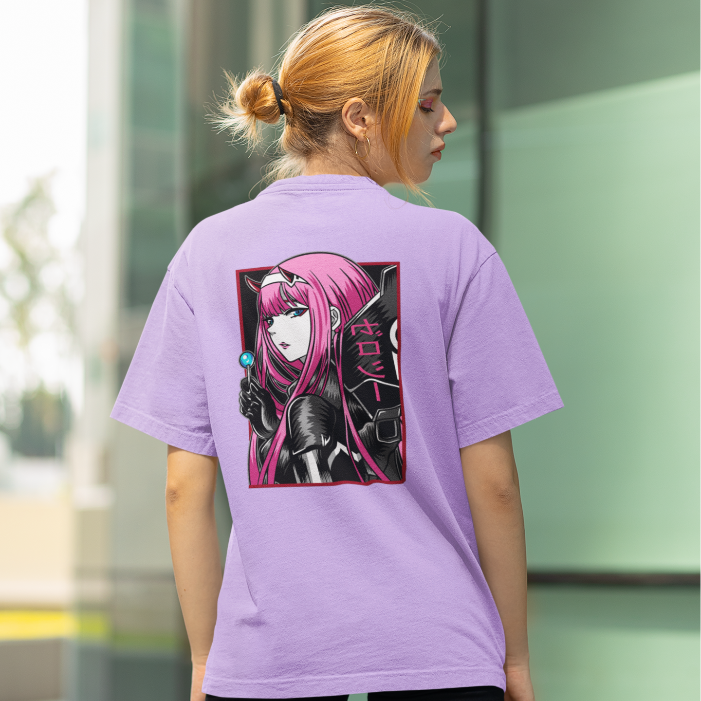 Women Zero two neon graphic back printed oversized Tee