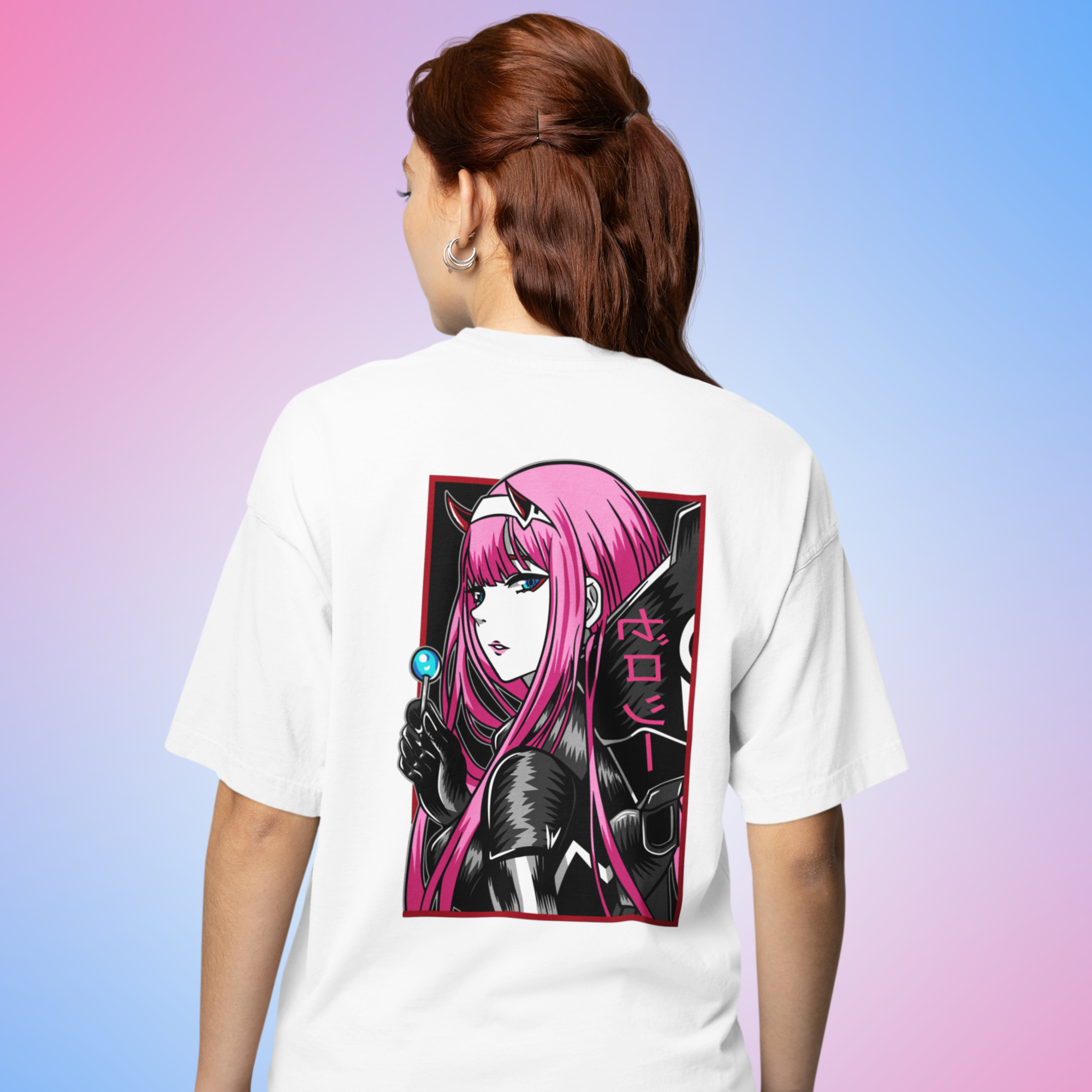 Women Zero two neon graphic back printed oversized Tee