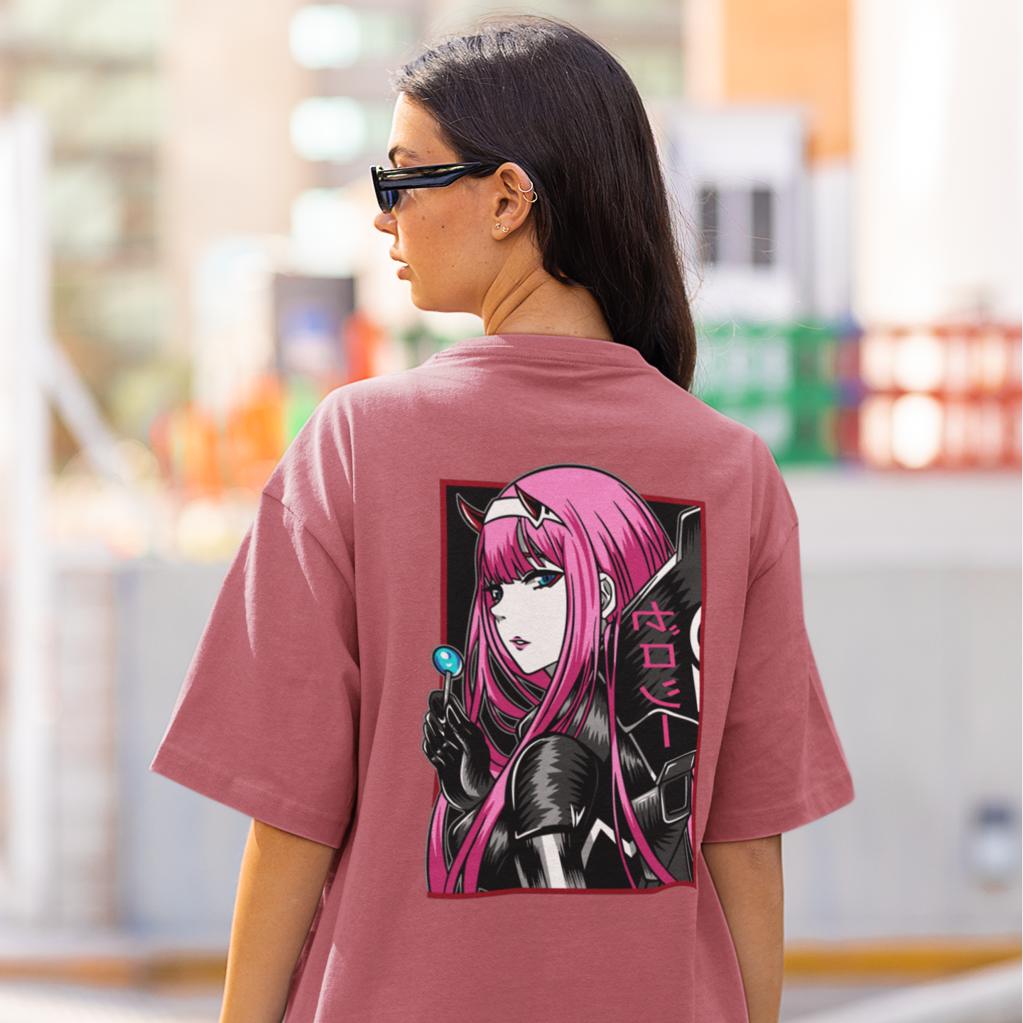 Women Zero two neon graphic back printed oversized Tee