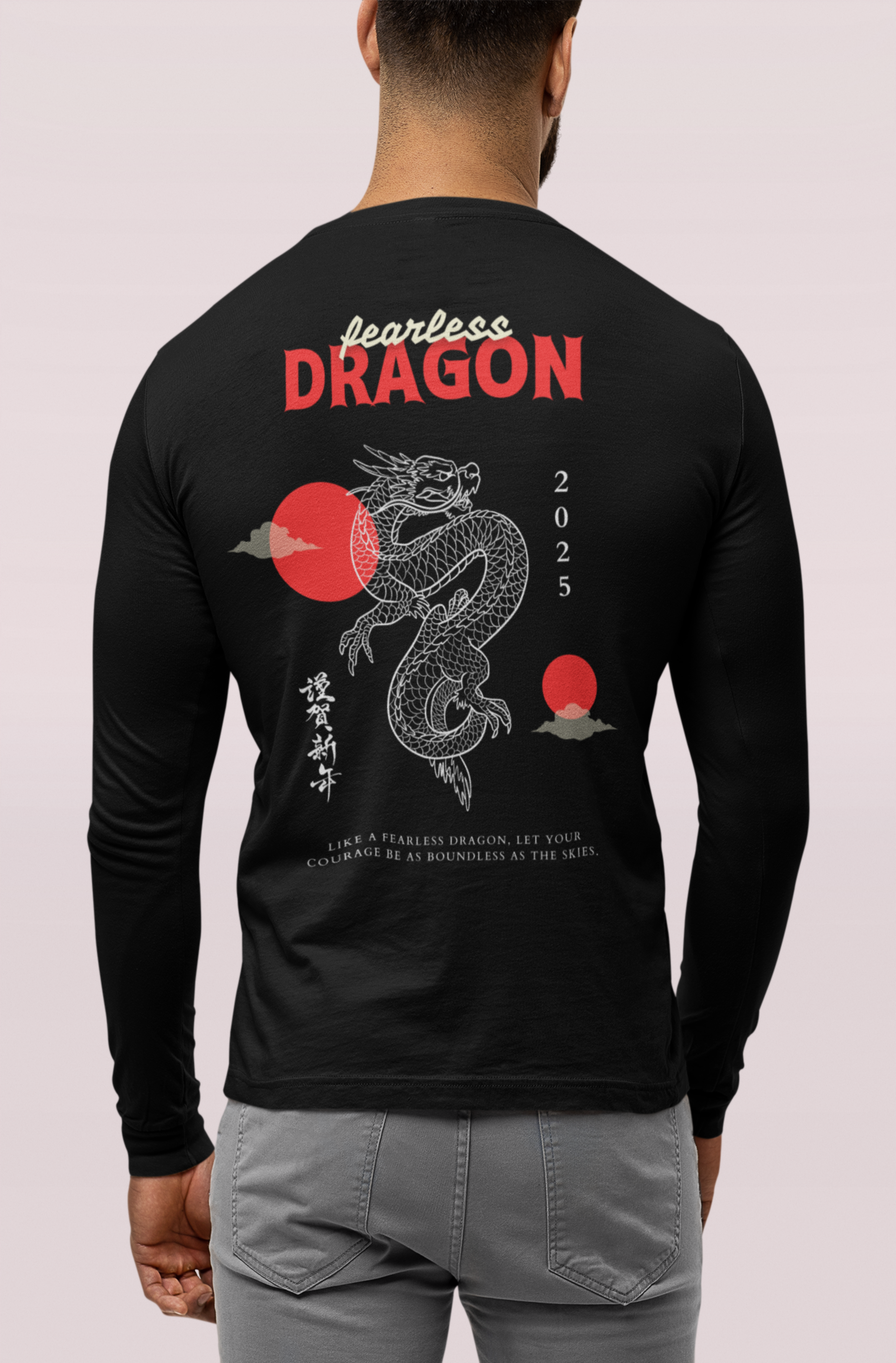 Stylish dragon back print long sleeve t-shirt for men
