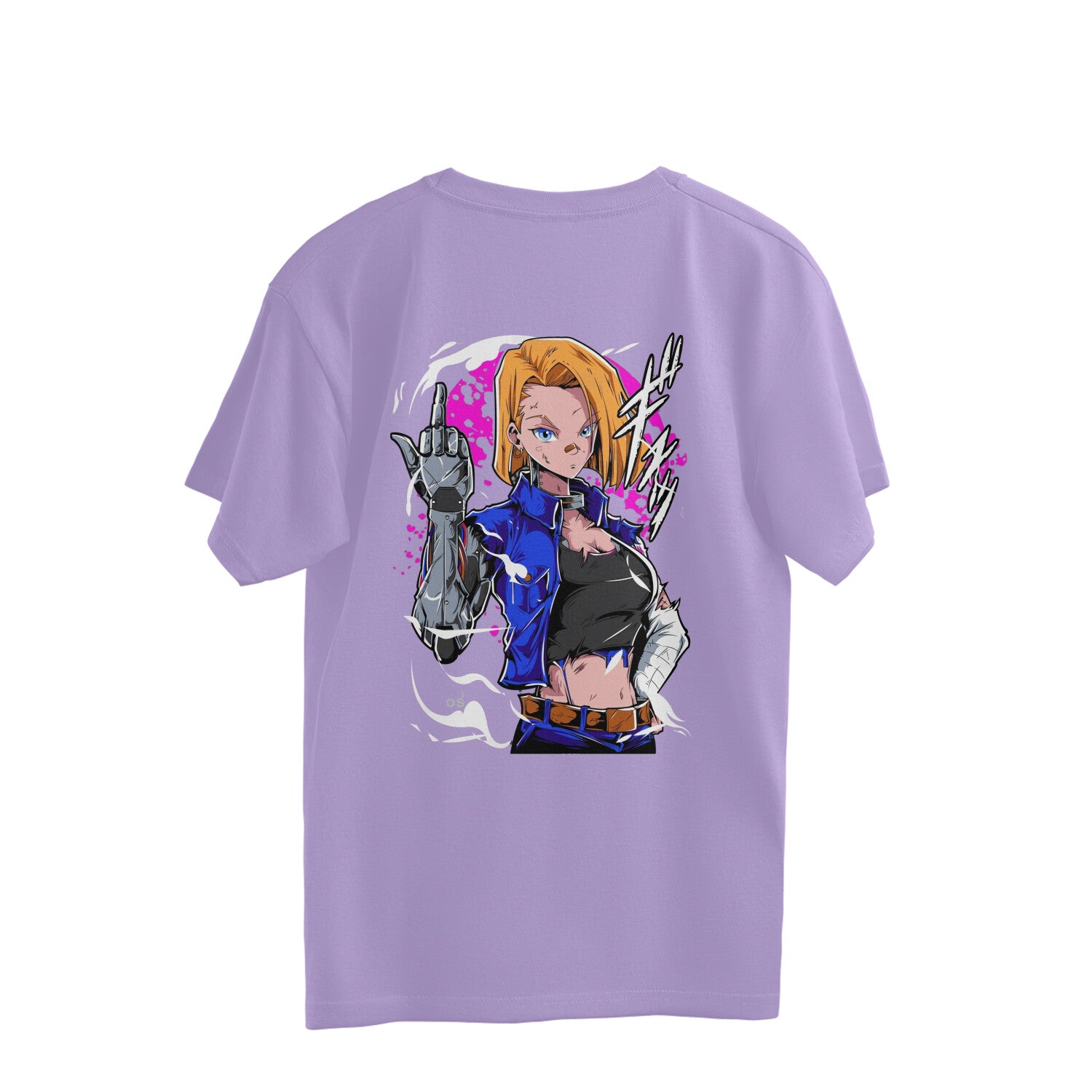 Women dragon ball android 18 anime back print oversized Tee